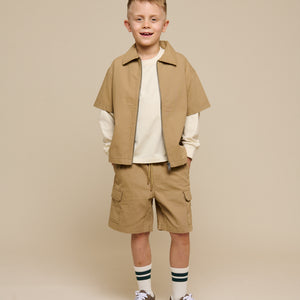 Canvas Shirt Jacket with Zipper - Kids - Khaki | 101124 Isack