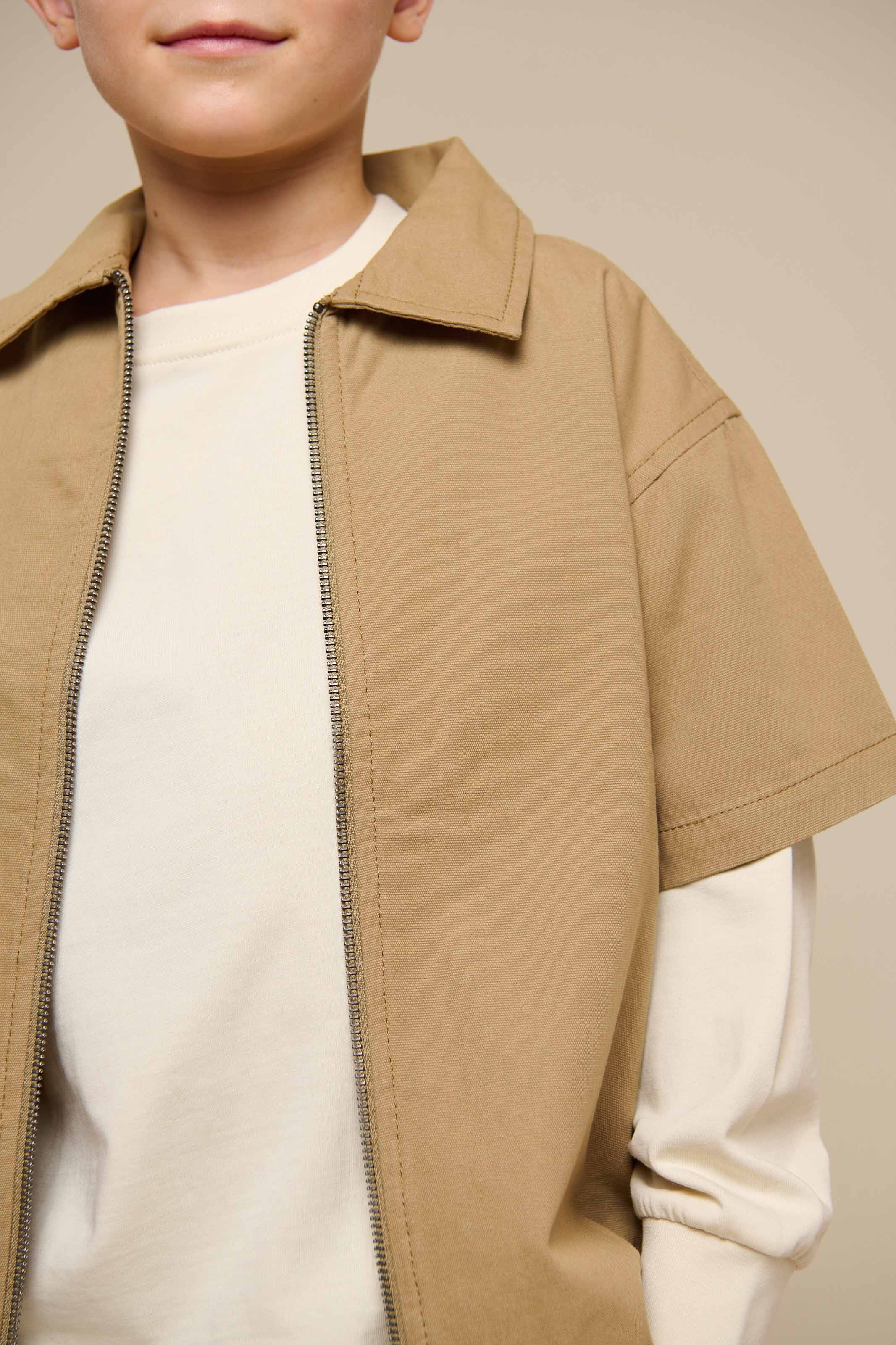 Canvas Shirt Jacket with Zipper - Kids - Khaki | 101124 Isack