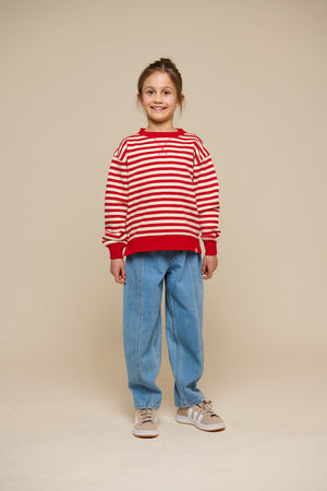 Striped Crewneck Sweatshirt - Tween - Cherry Red Stripe | 101343 Daniella