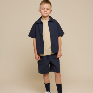 Canvas Shirt Jacket with Zipper - Kids - Navy | 101126 Isack