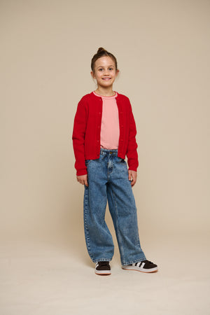 Cotton Knit Cardigan - Tween - Cherry Red | 101270 Katie