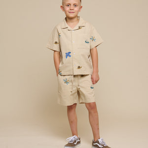 Embroidered Short Sleeve Cotton Shirt - Tween - Light Beige | 101096 Erik