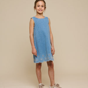 Embroidered Denim Mini Dress - Tween - Light Blue Denim | 101019 Vera