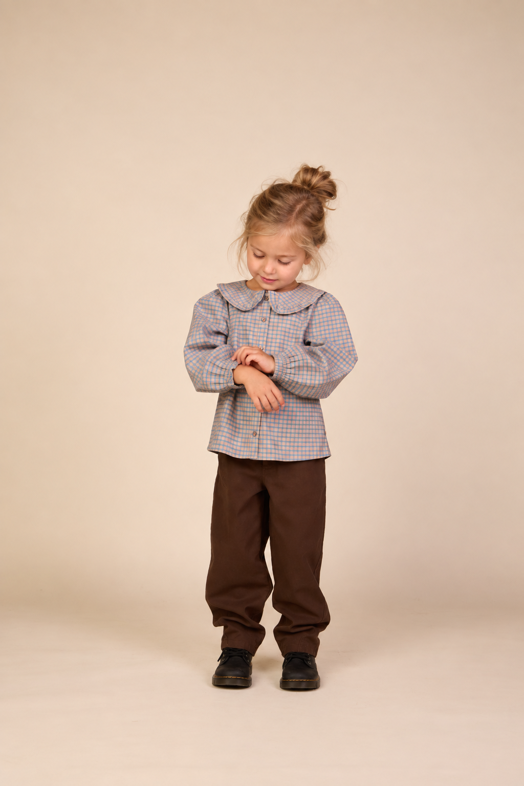 Frill Collar Poplin Blouse - Kids - Blue Check | 101451 Julia