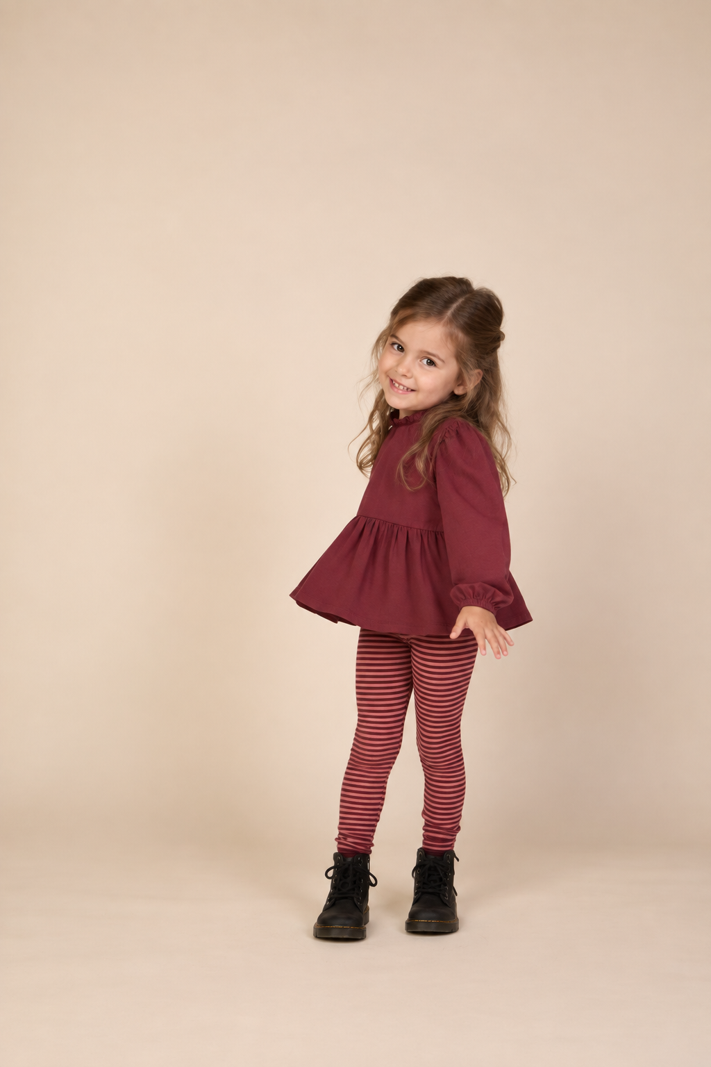 Solid Peplum Jersey Blouse - Kids - Bordeaux | 101547 Heidi