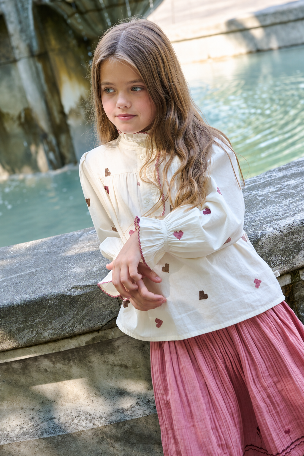 Heart Embroidered Cotton Blouse - Tween - Rose/Bordeaux | 101458 Elina
