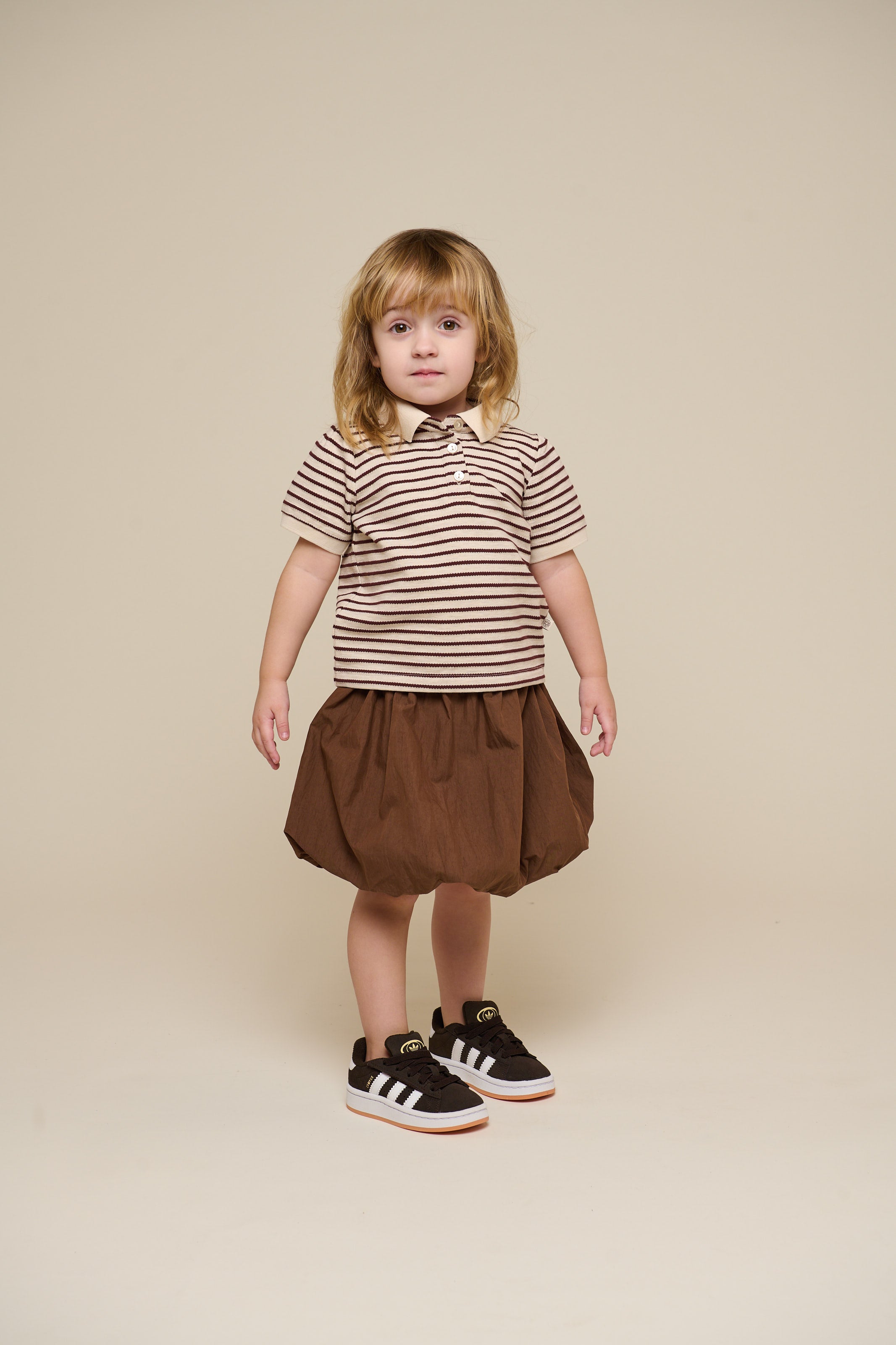 Striped Jersey Polo - Kids - Brown | 101004 Emmie