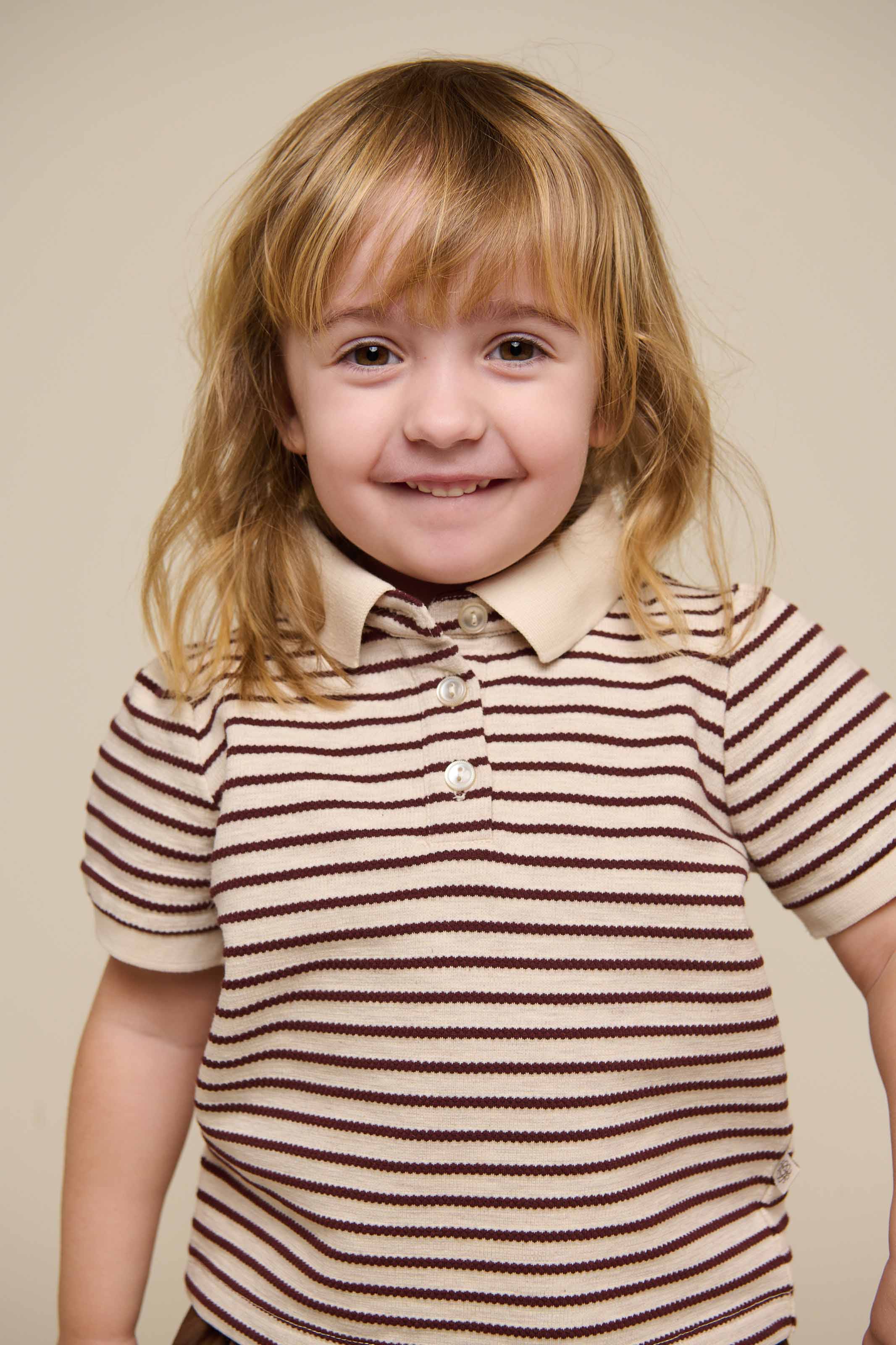 Striped Jersey Polo - Kids - Brown | 101004 Emmie