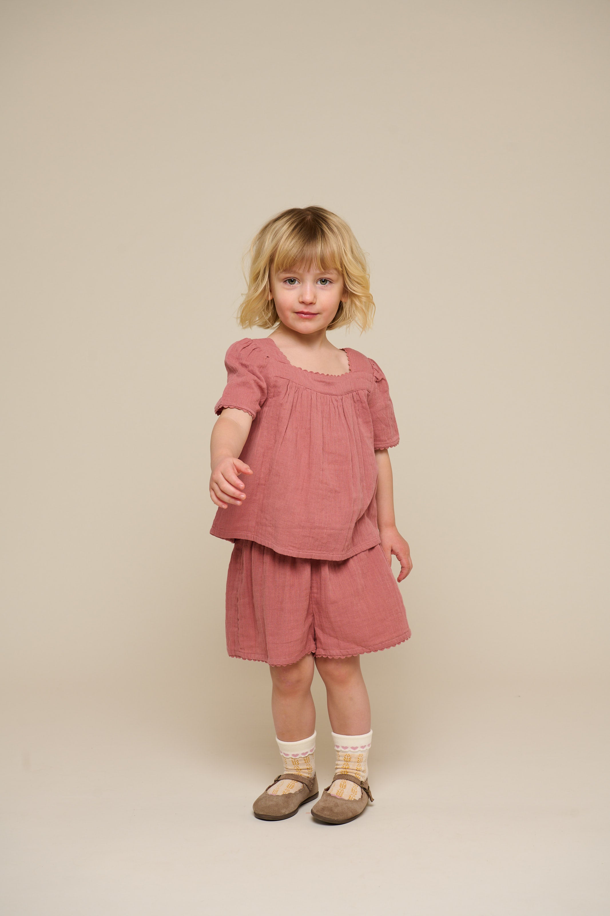 Gauze Short Sleeve Blouse - Kids - Old Rose | 100920 Jasmine