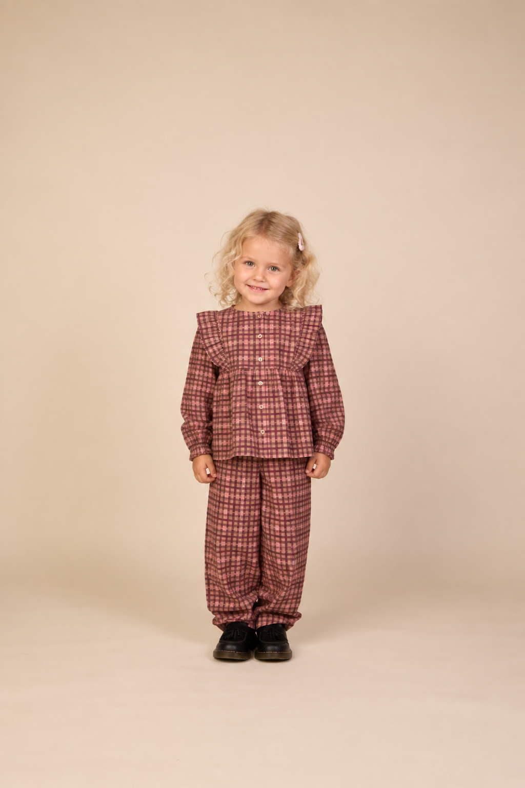 Checked Cotton Frill Blouse - Kids - Rose | 101493 Penny