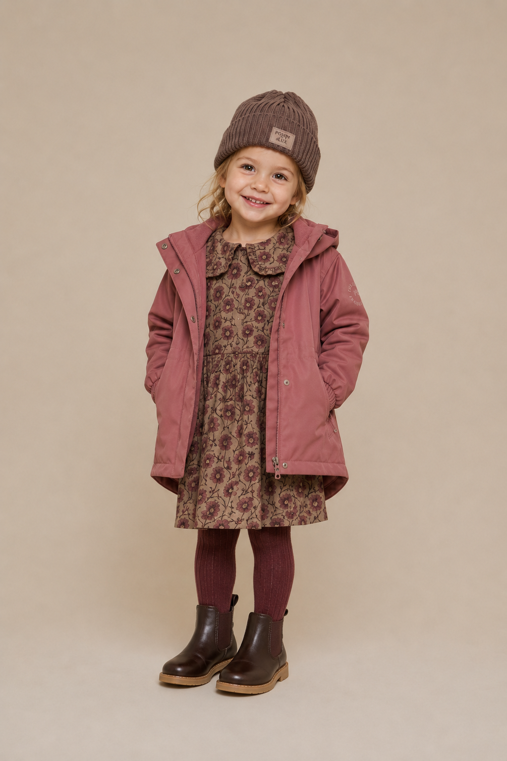 Floral Cotton Dress with Collar - Kids - Rose/Bordeaux | 101425 Nova