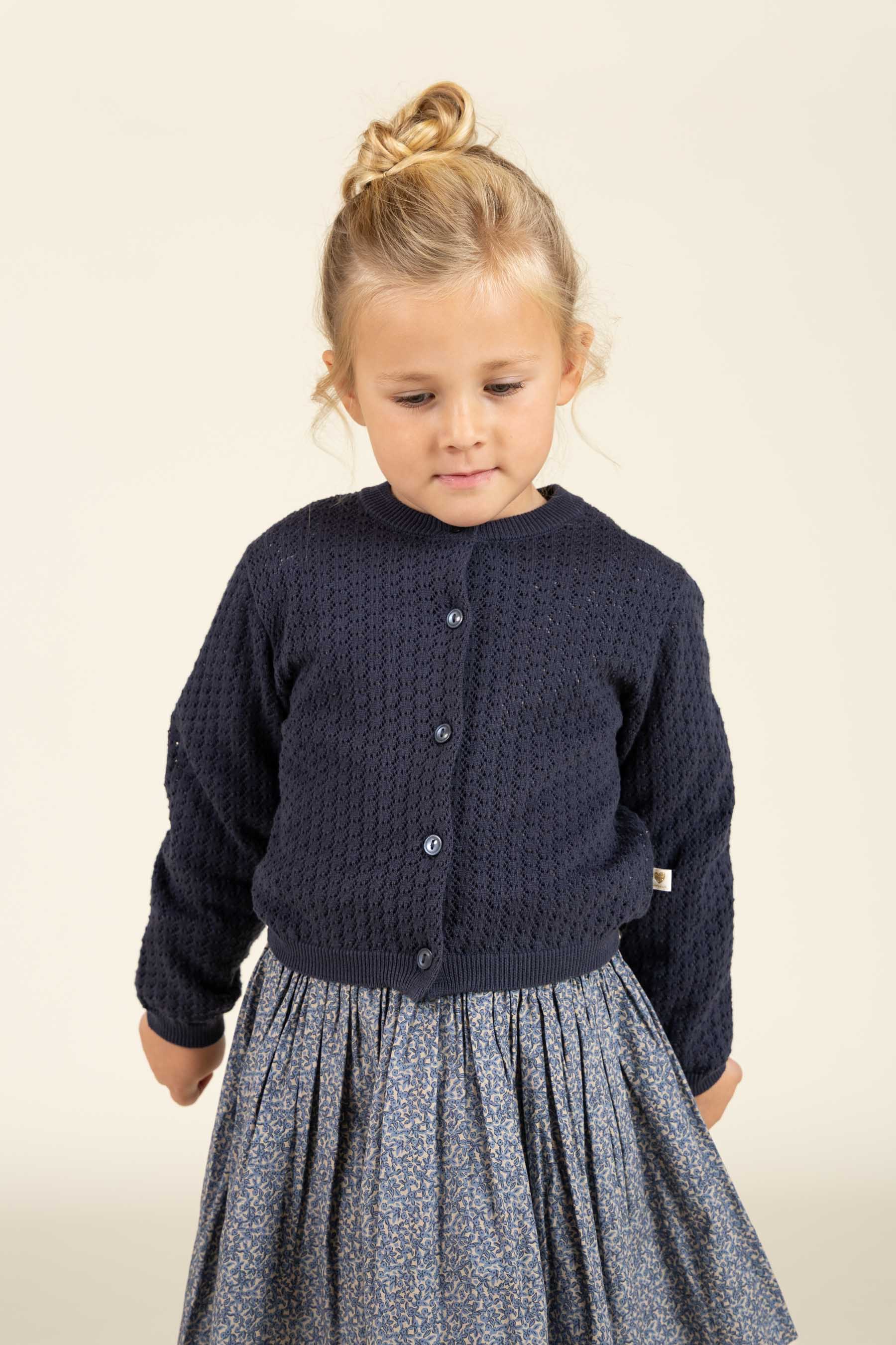 Cotton Pointelle Cardigan - Kids - Navy | 100687 Esme