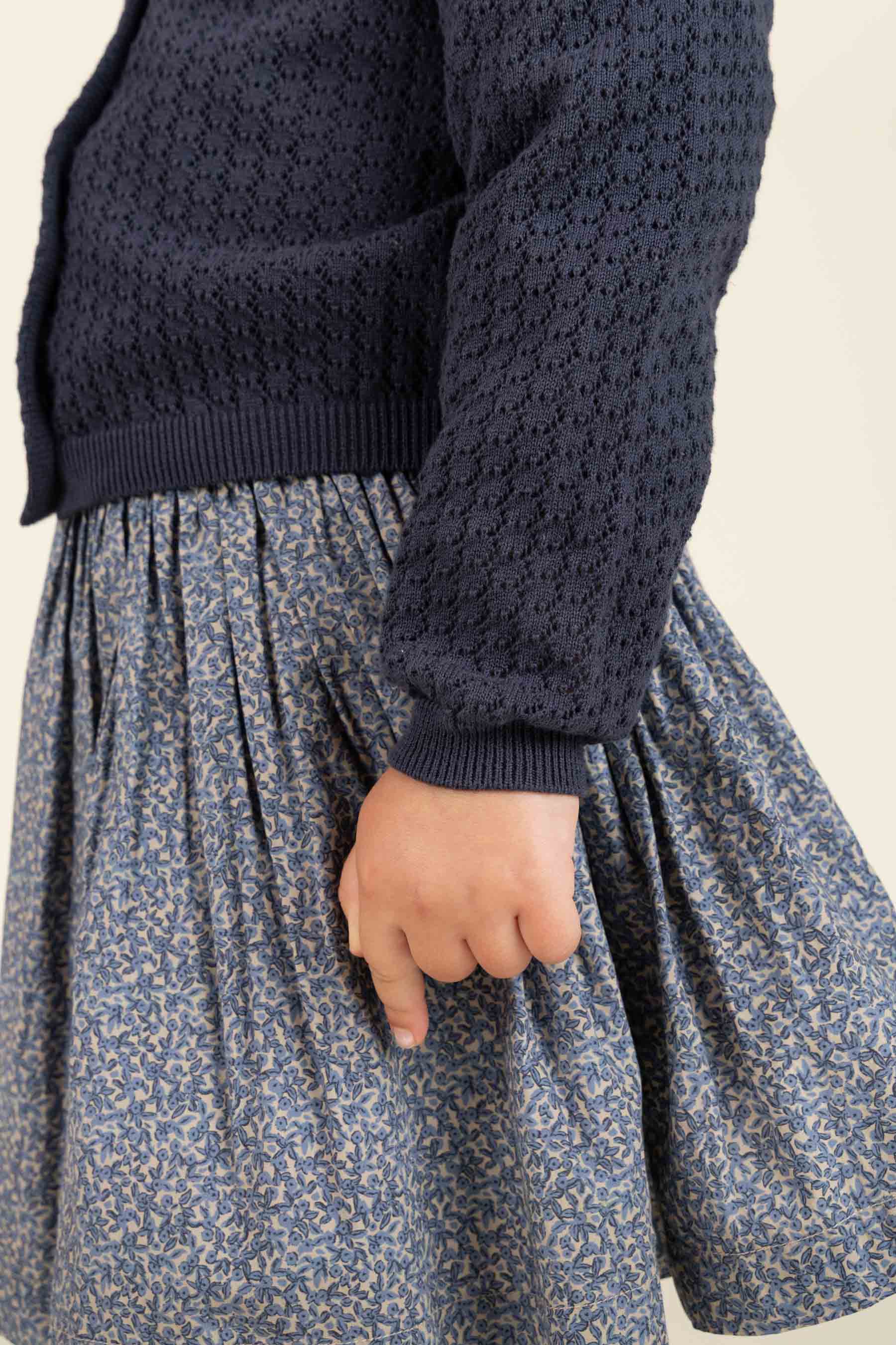 Cotton Pointelle Cardigan - Kids - Navy | 100687 Esme
