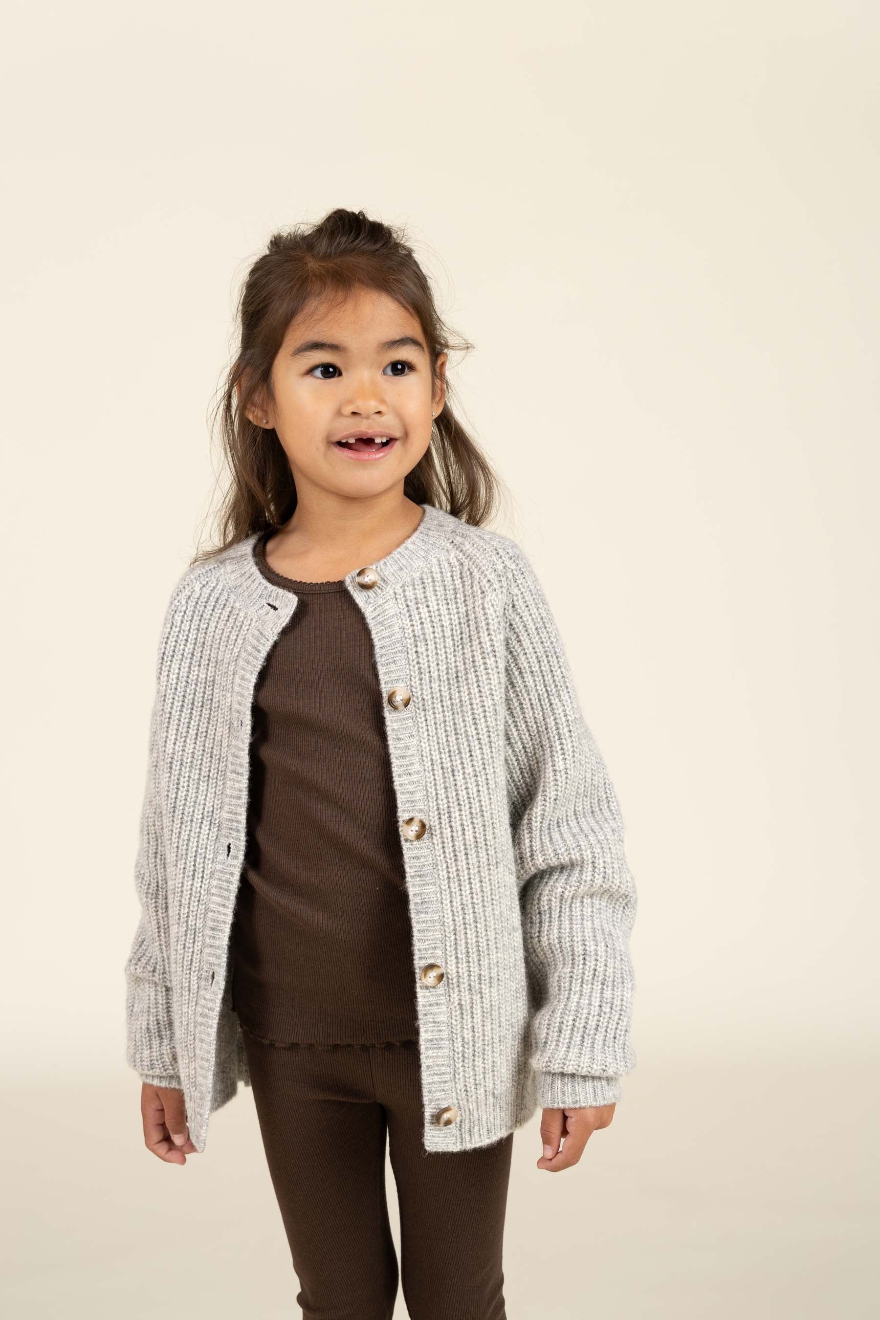 unisex Wool Mix Cardigan - Kids - Grey Melange | 100746 Cork