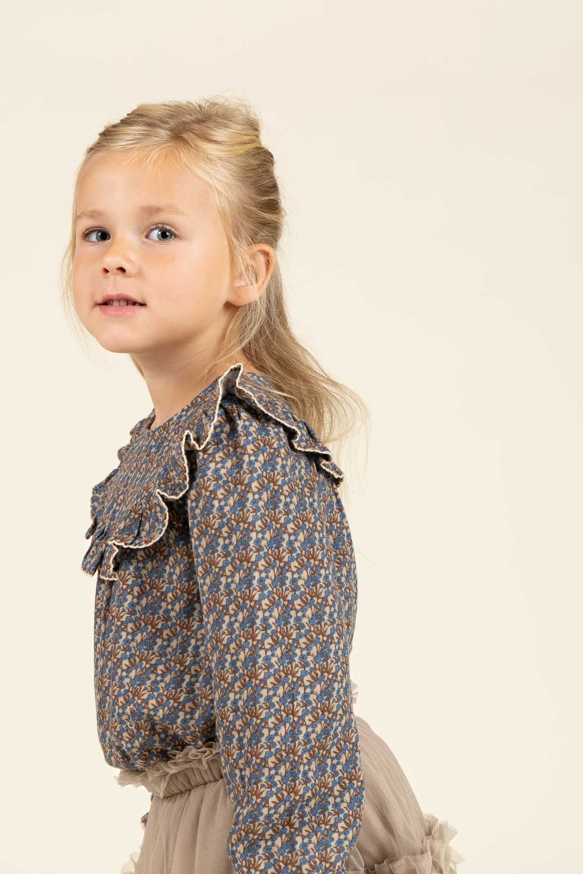 Printed Double Gauze Two-way Blouse - Kids - Blue / Brown | 100729 Maggie