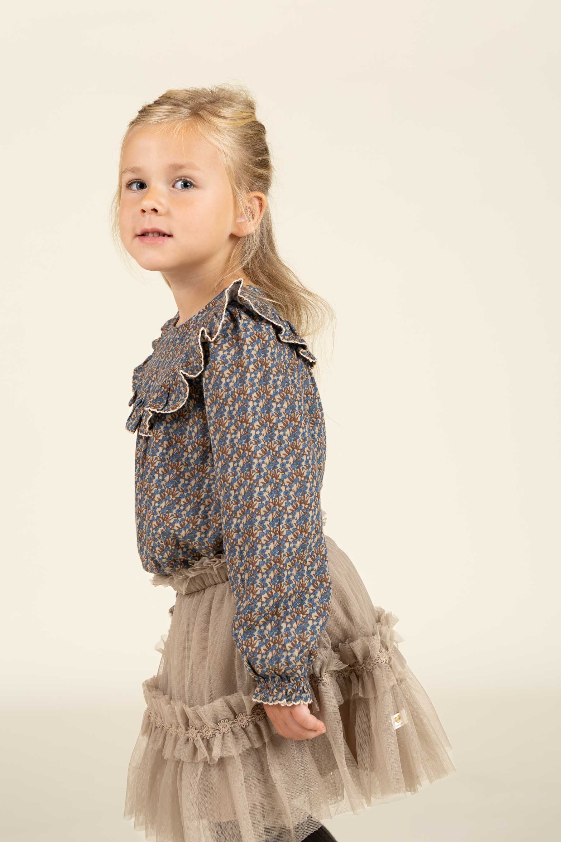 Printed Double Gauze Two-way Blouse - Kids - Blue / Brown | 100729 Maggie