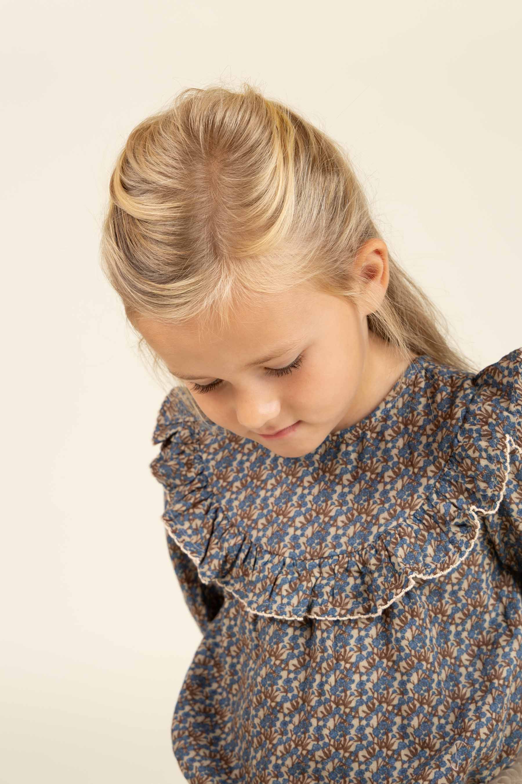 Printed Double Gauze Two-way Blouse - Kids - Blue / Brown | 100729 Maggie