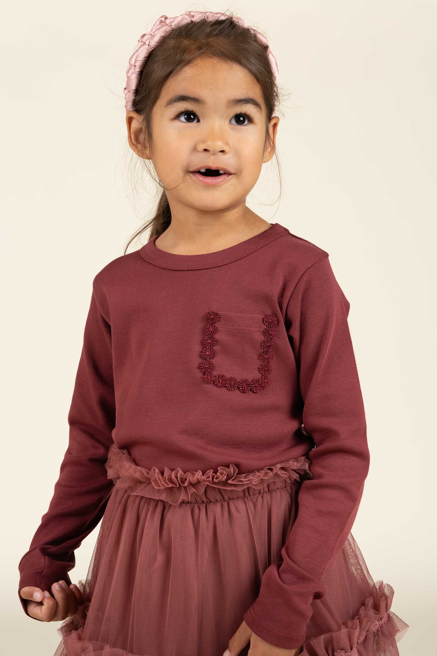 Long Sleeve T-shirt with Chest pocket - Kids - Burgundy | 100868 Sienna