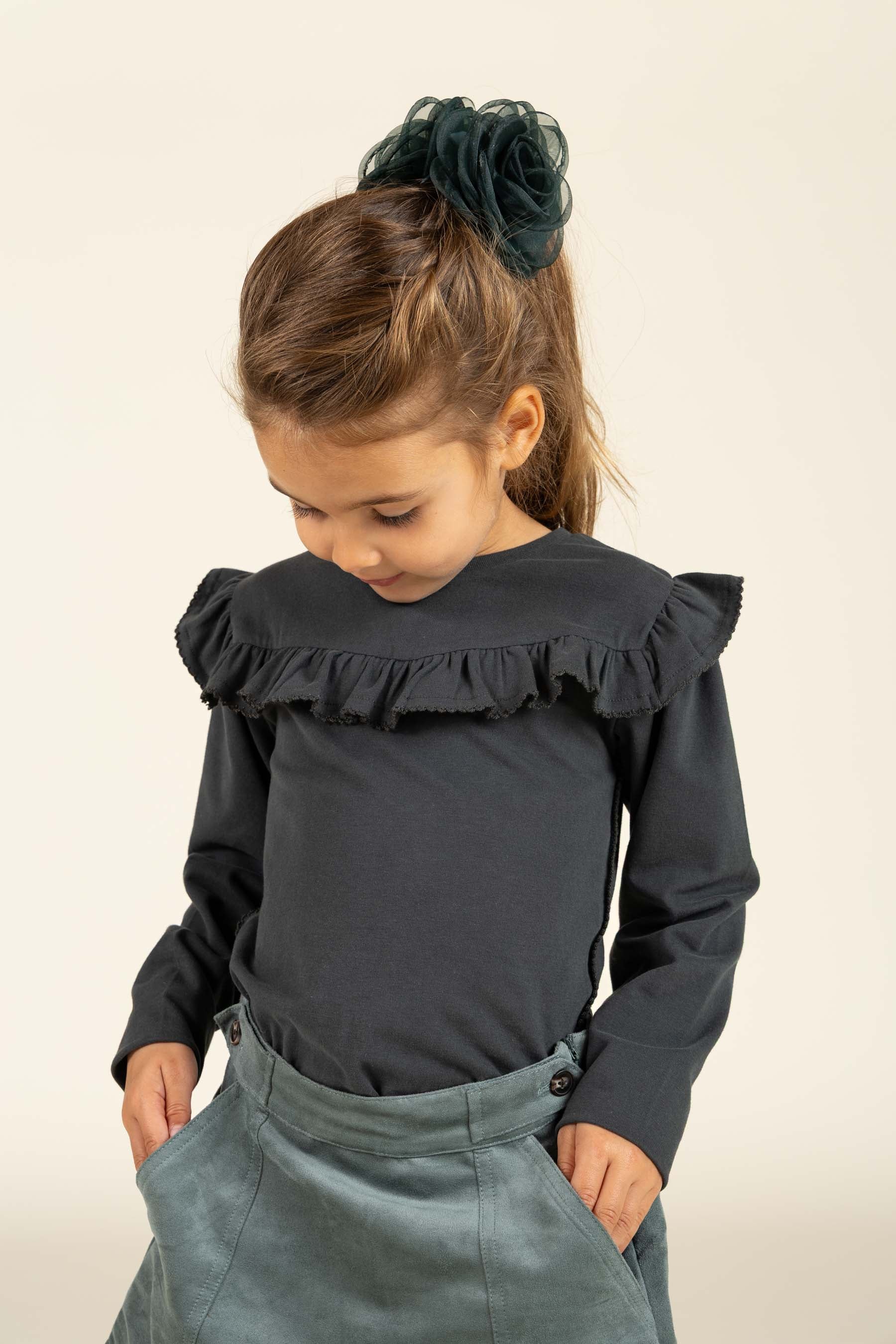 Frill Jersey Blouse - Kids - Forrest Green | 100866 Talia
