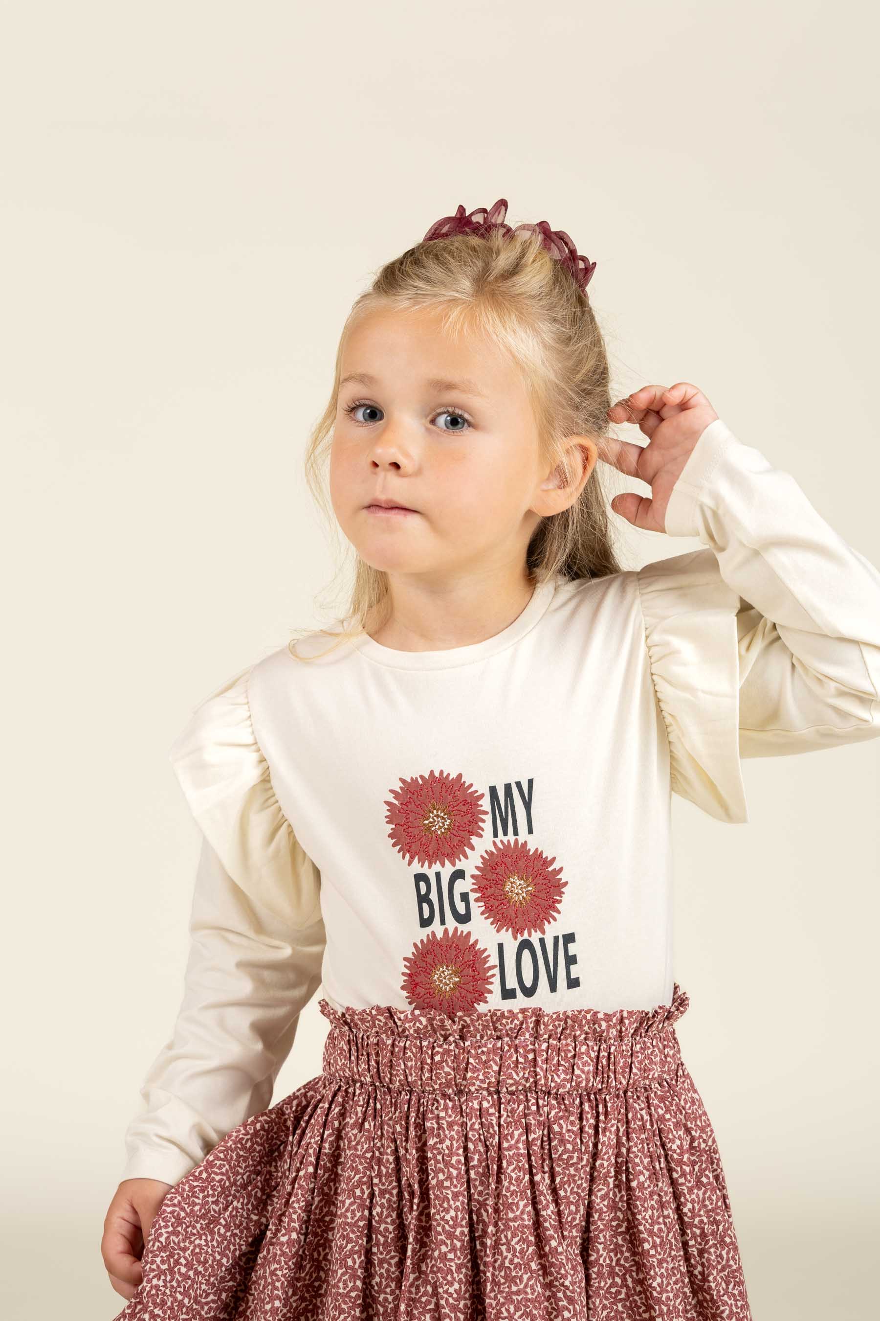 Frill Sleeve Jersey Blouse with Front print - Kids - Off White | 100844 Demi