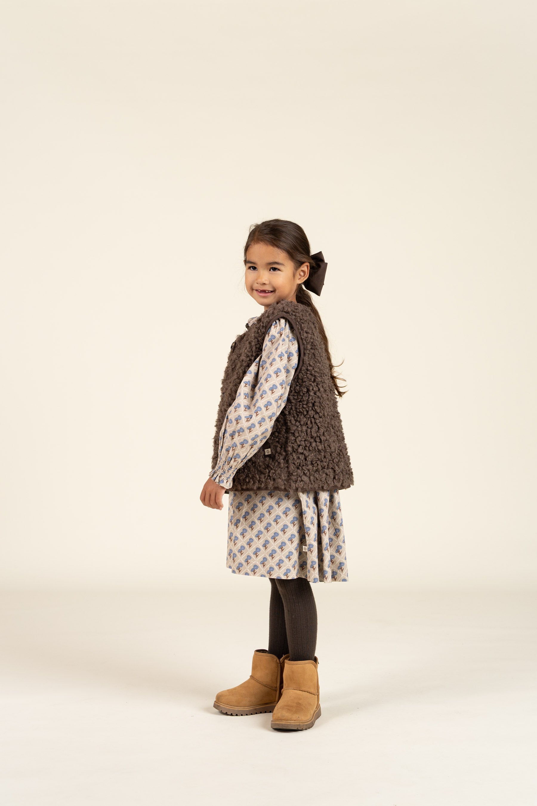 Printed Cotton Poplin Dress - Kids - Caffe Latte w. Blue | 100803 Amine