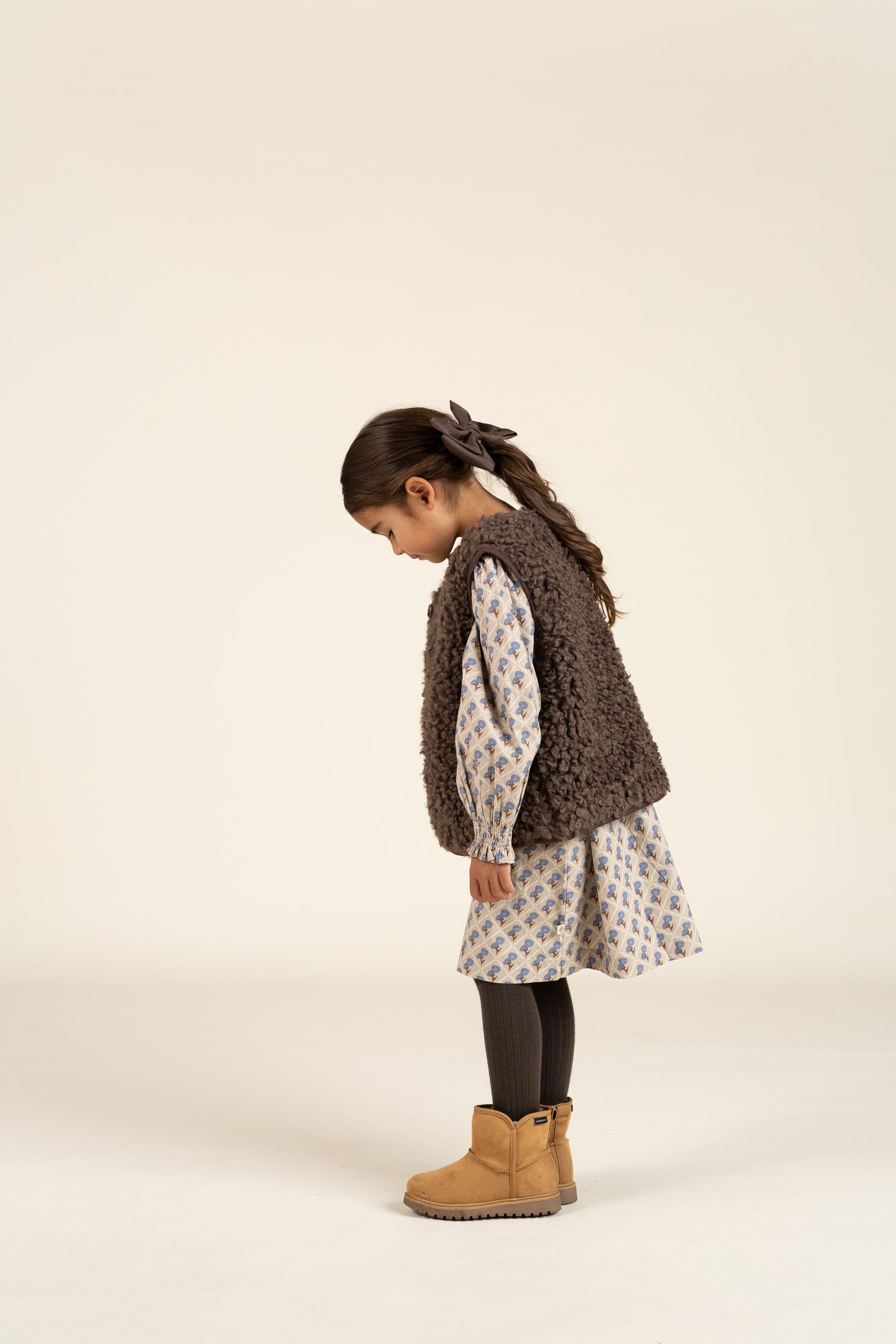 Printed Cotton Poplin Dress - Kids - Caffe Latte w. Blue | 100803 Amine