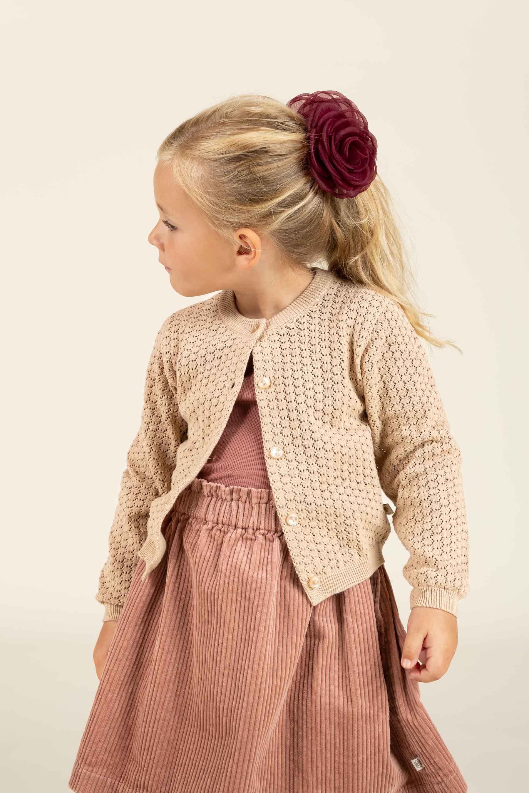 Cotton Pointelle Cardigan - Kids - Caffe Latte | 100683 Esme