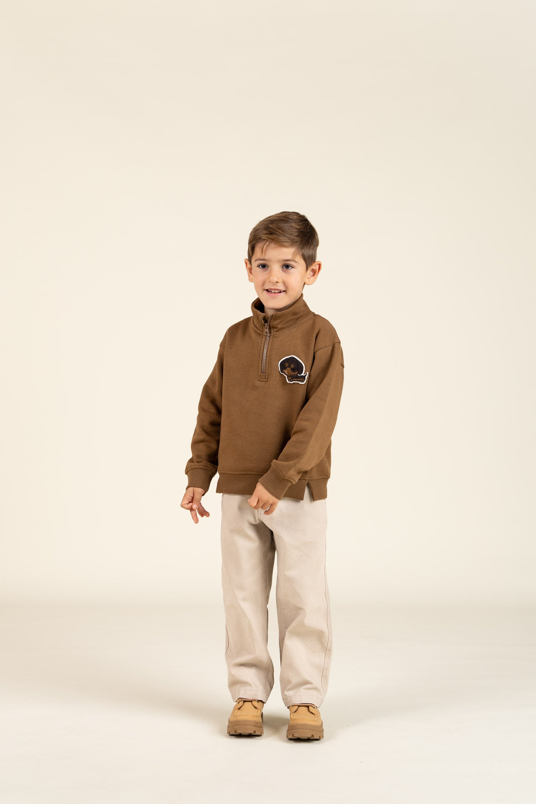 Half Zip Sweatshirt - Kids - Coffee | 100808 Tristan
