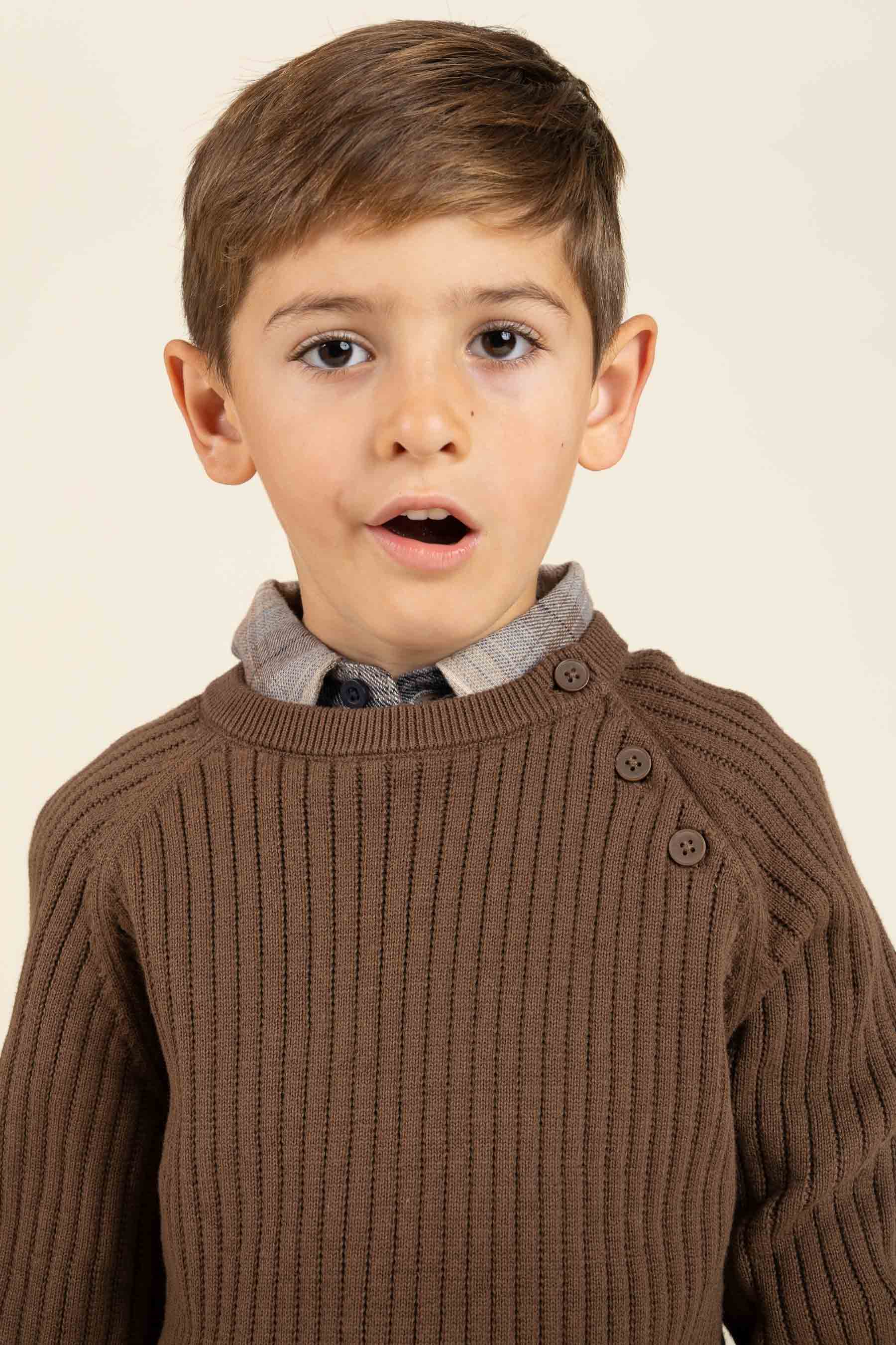 Cotton Knit Sweater - Kids - Coffee | 100691 Jett