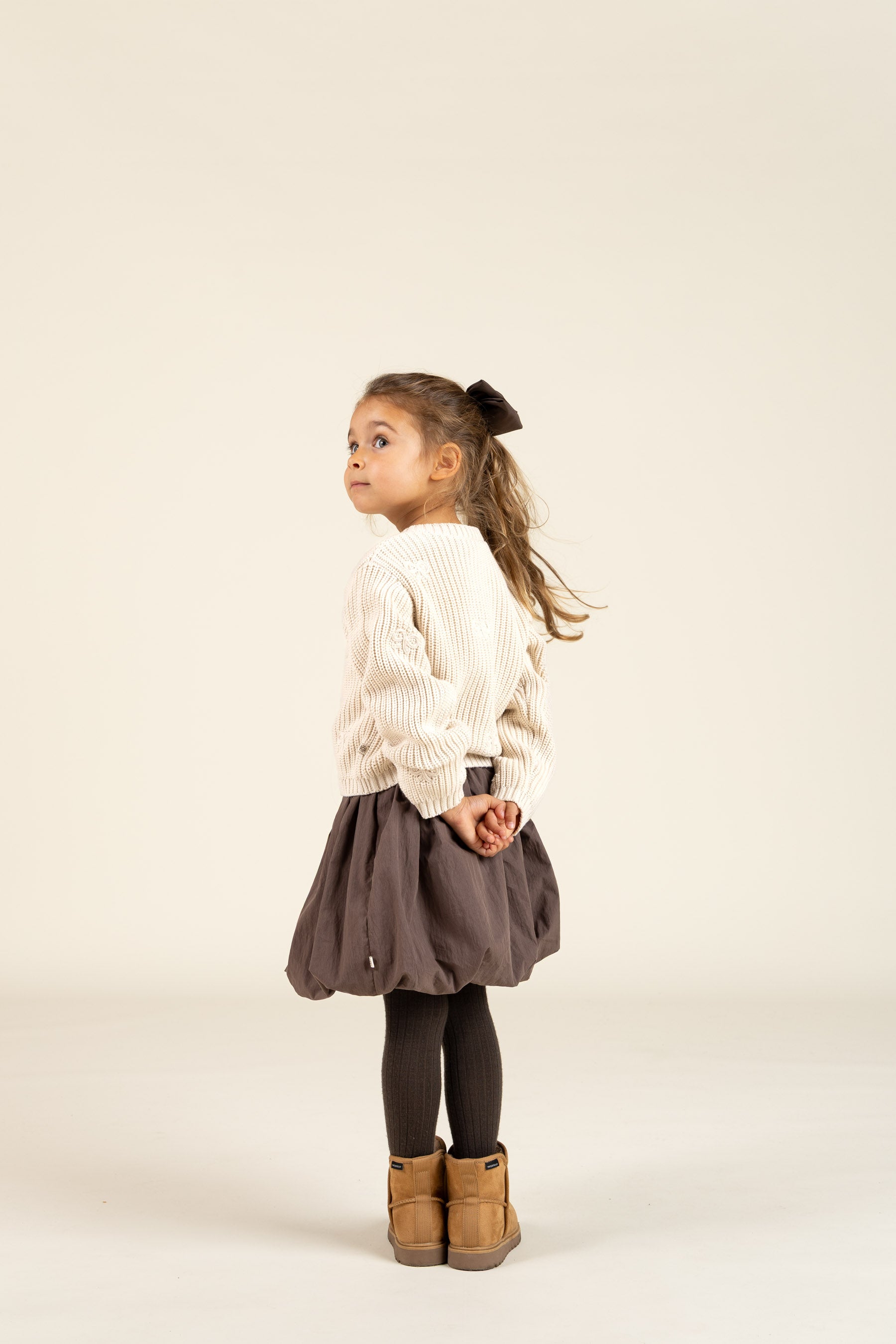 Cotton Knit Cardigan with Bows - Kids - Nature | 100790 Freya