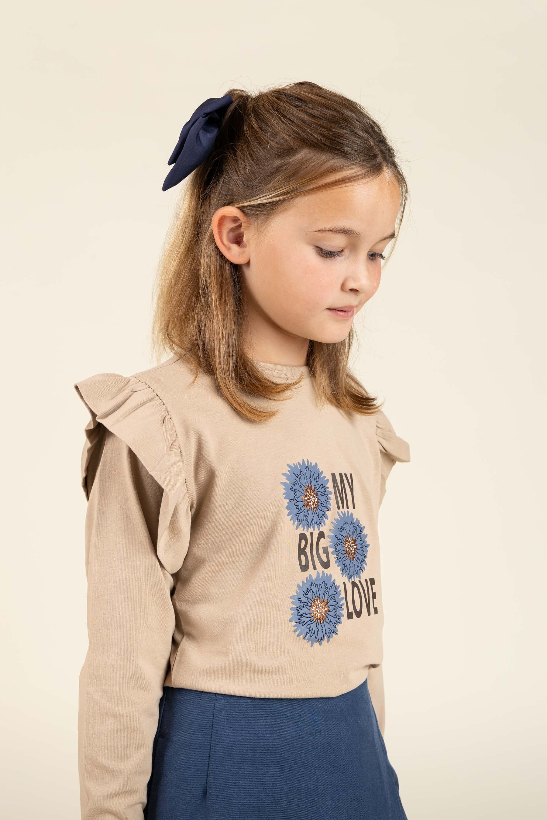 Frill Sleeve Jersey Blouse with Front print - Tween - Caffe Latte | 100843 Demi