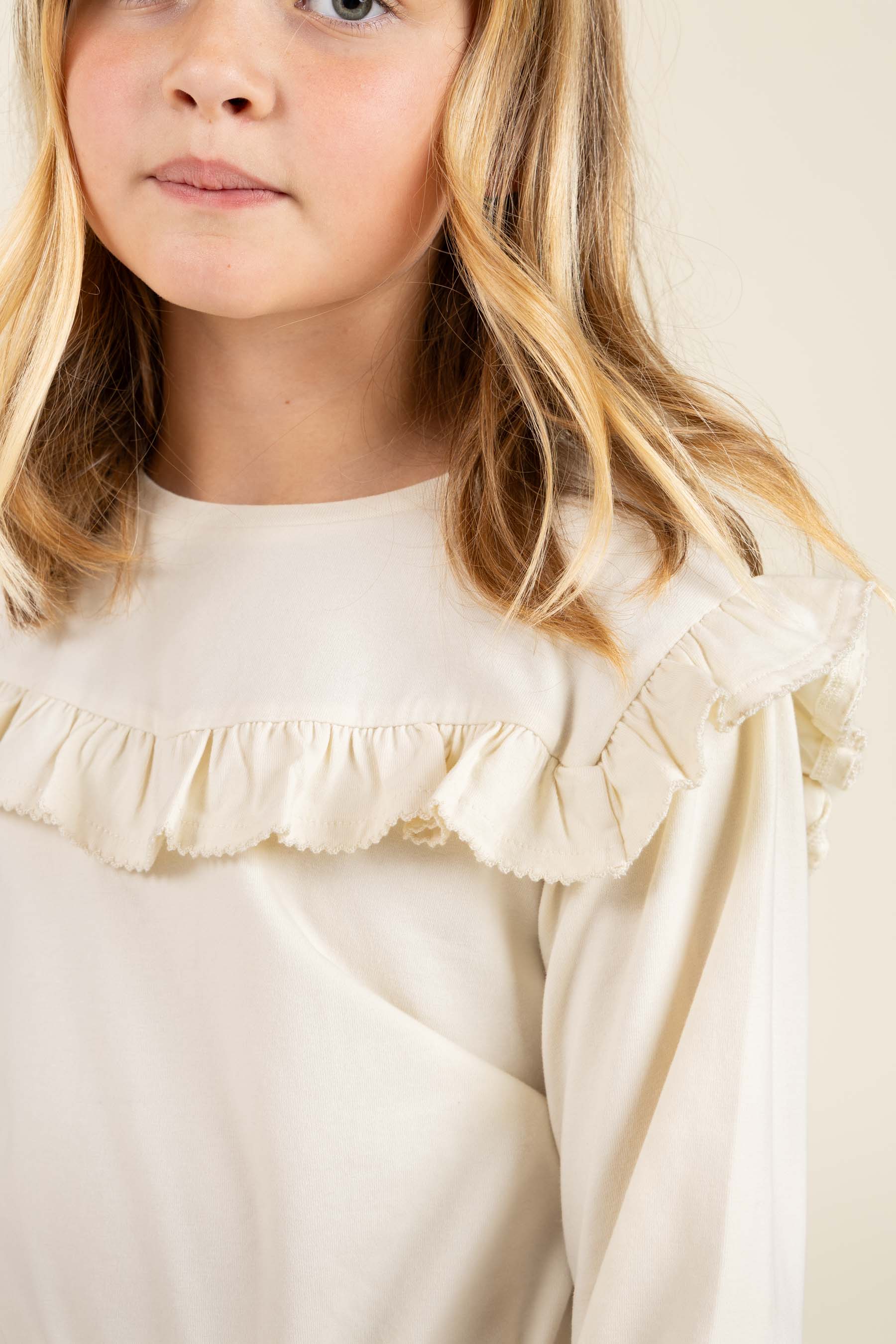 Frill Jersey Blouse - Tween - Off White | 100863 Talia