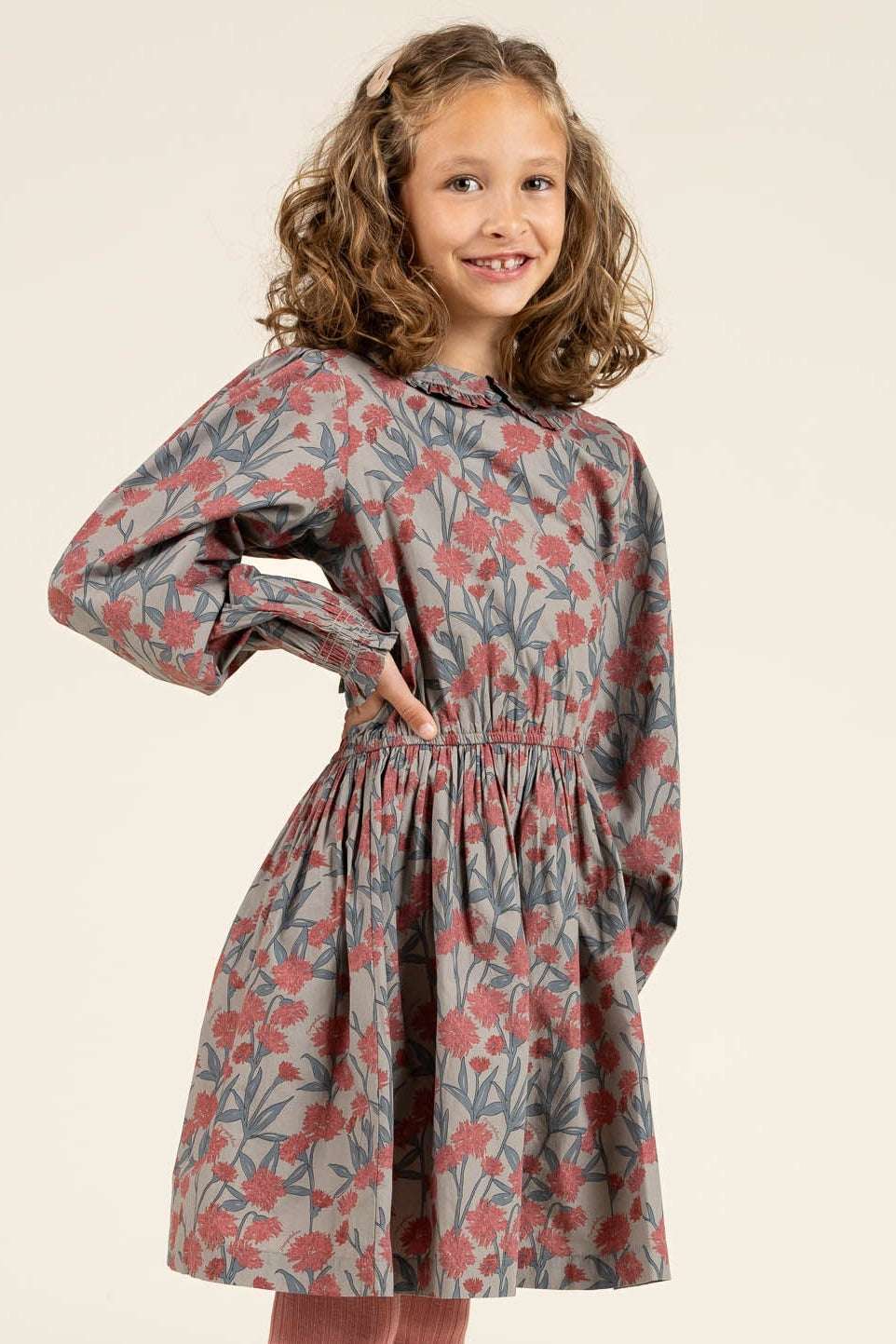 Printed Cotton Poplin Dress with Elastic waist - Tween - Rose / Green | 100720 Amy