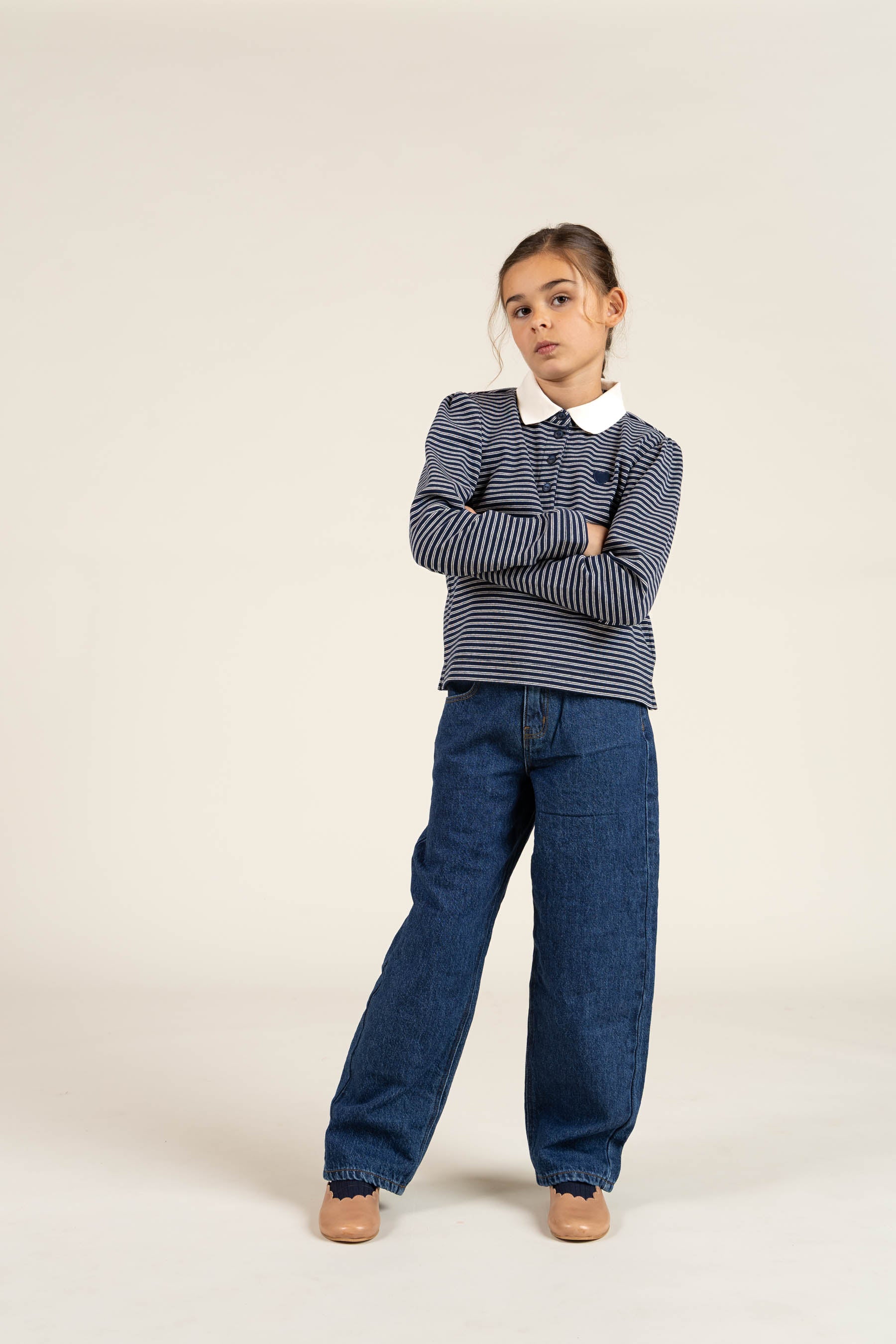 Striped Poloshirt - Tween - Navy Stripe | 100647 Elise