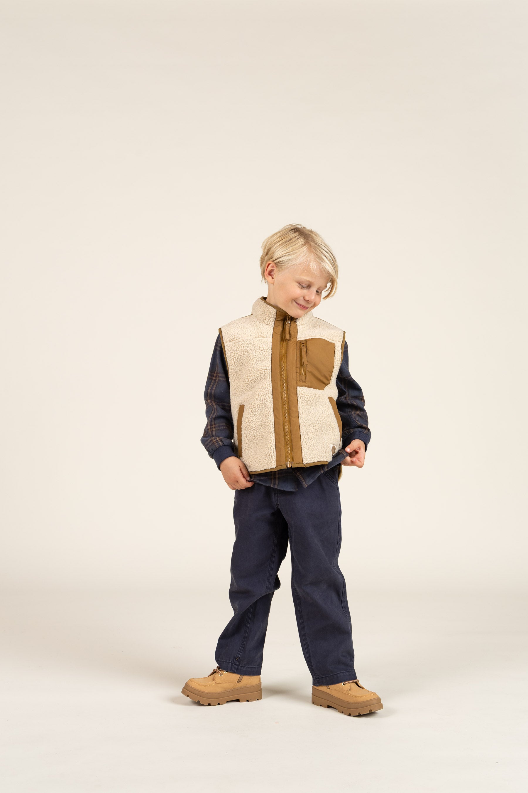 Checked Flannel Shirt with Rib Cuff - Kids - Navy Check | 100530 Henry