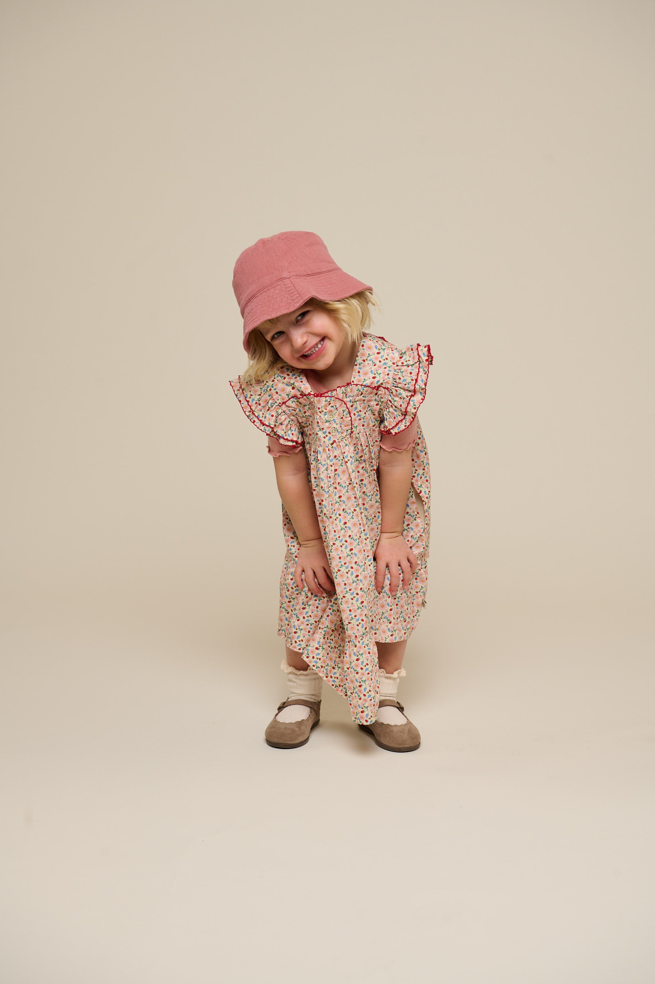 Flower Printed Poplin Dress - Kids - Rose | 100960 Poppy