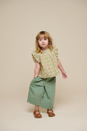 Poplin Trouser with Scallop Edge - Kids - Dusty Green | 101049 Joy