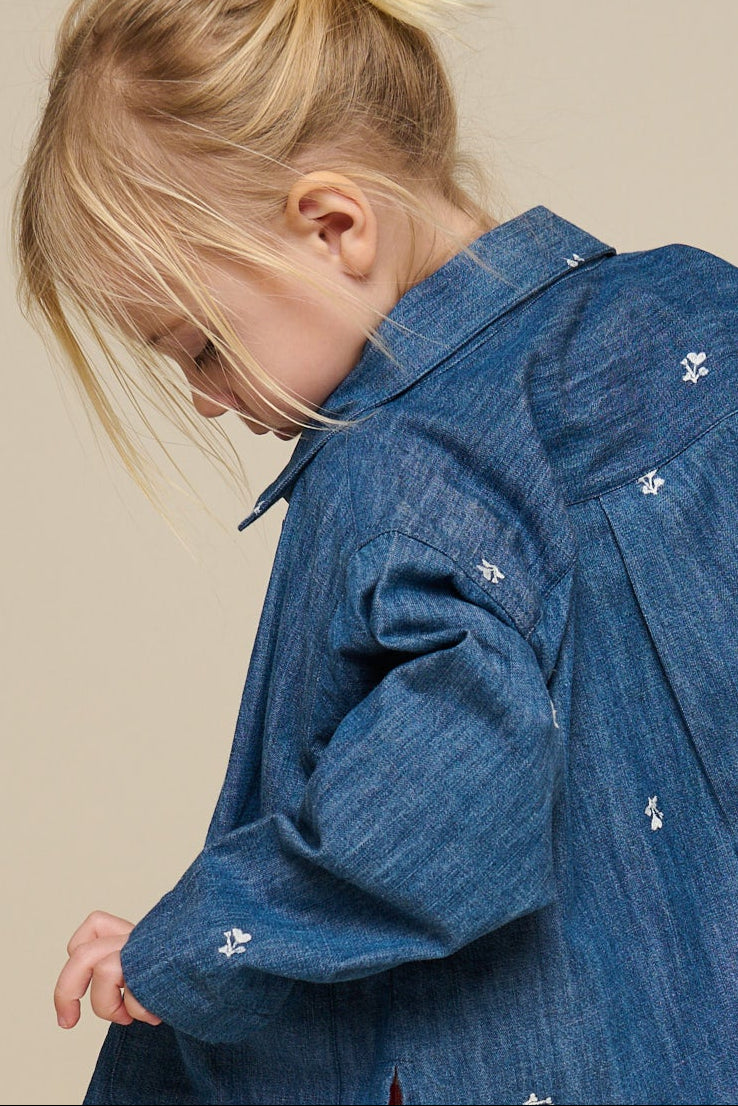 Embroidered Light Denim Shirt Jacket - Kids - Blue Denim | 101051 Isabella