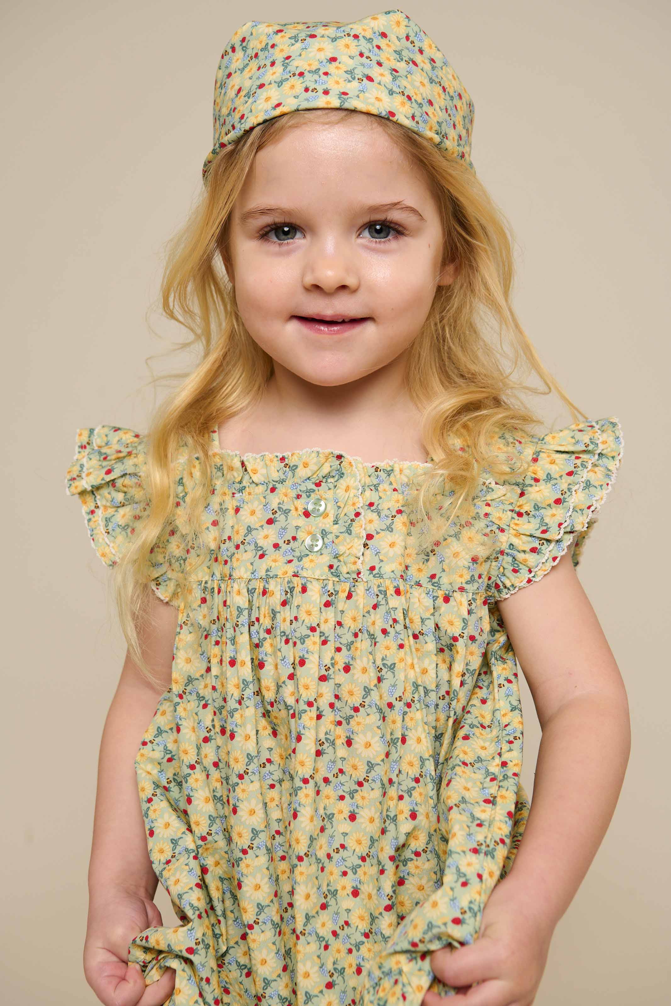Flower Printed Poplin Dress - Kids - Green | 100962 Poppy