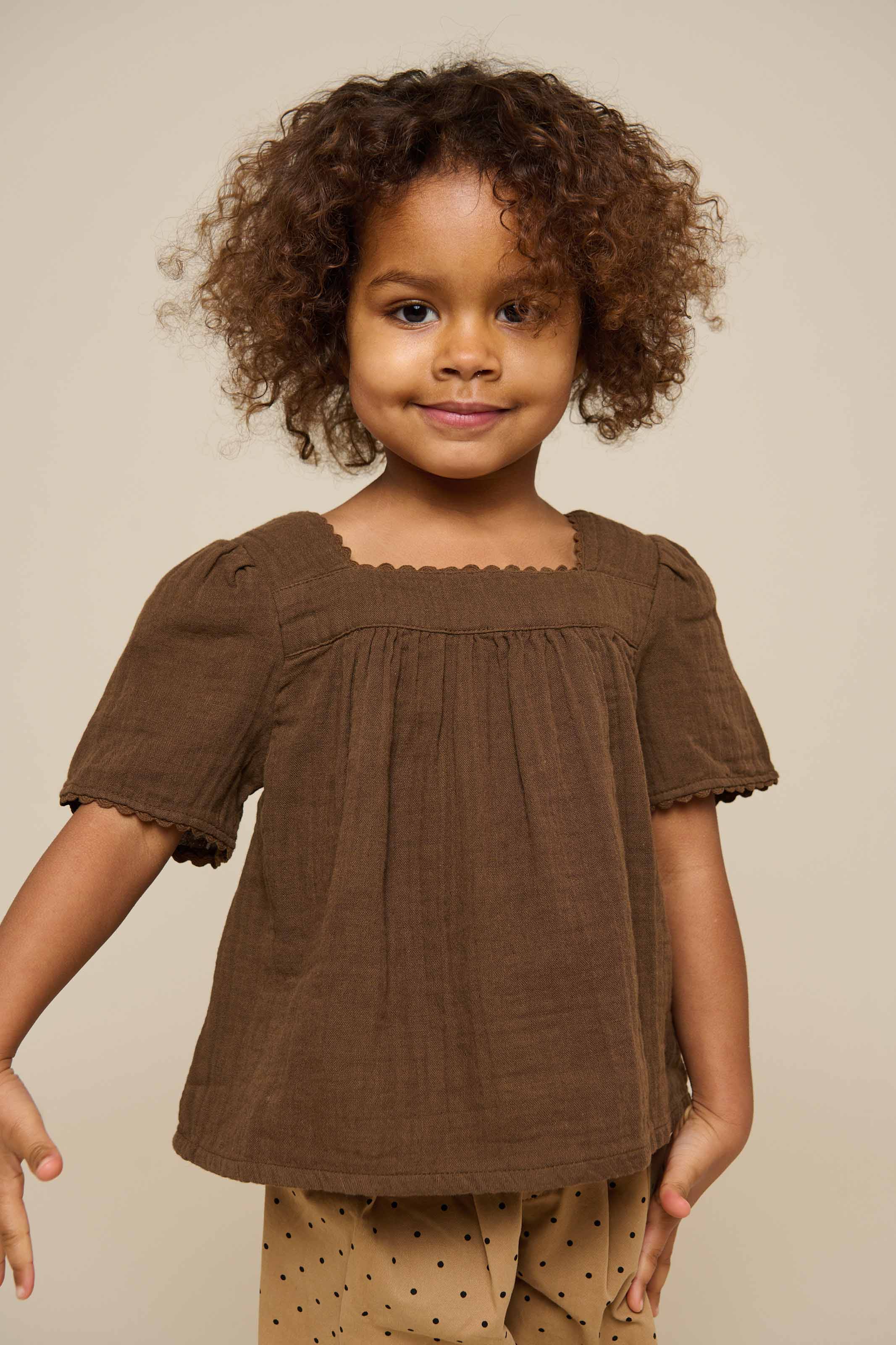 Gauze Short Sleeve Blouse - Kids - Dark Brown | 100916 Jasmine