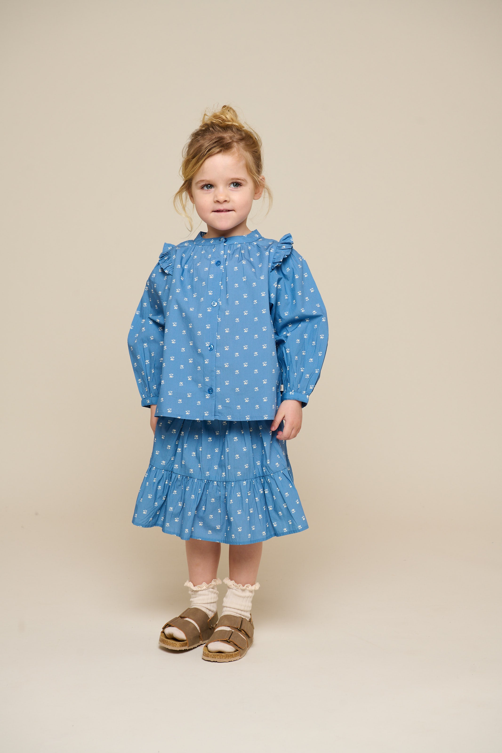 Printed Poplin Shirt Blouse - Kids - Dusty Blue | 101056 Camilla