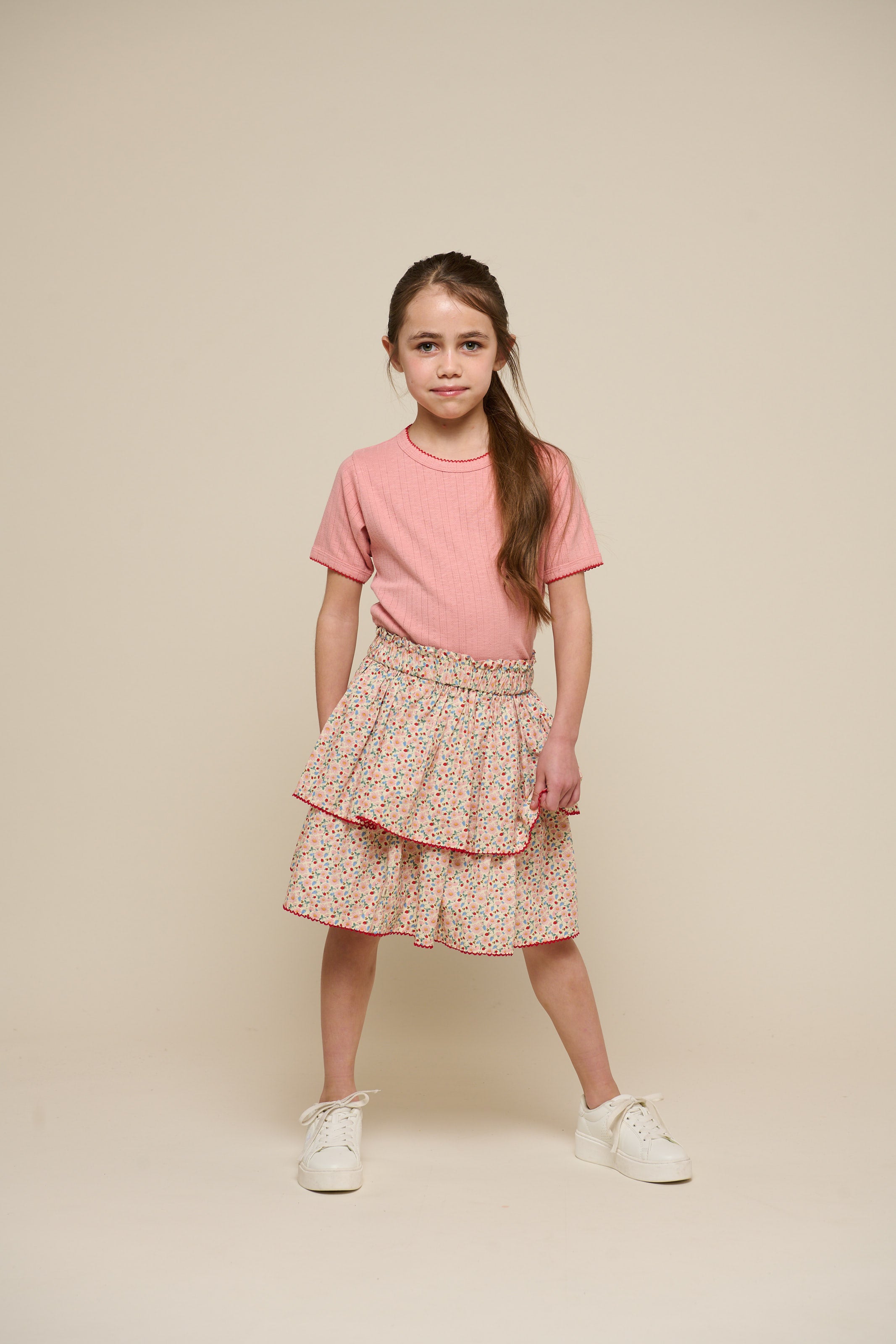 Flower Printed Poplin Frill Skirt - Tween - Rose | 100953 Poppy