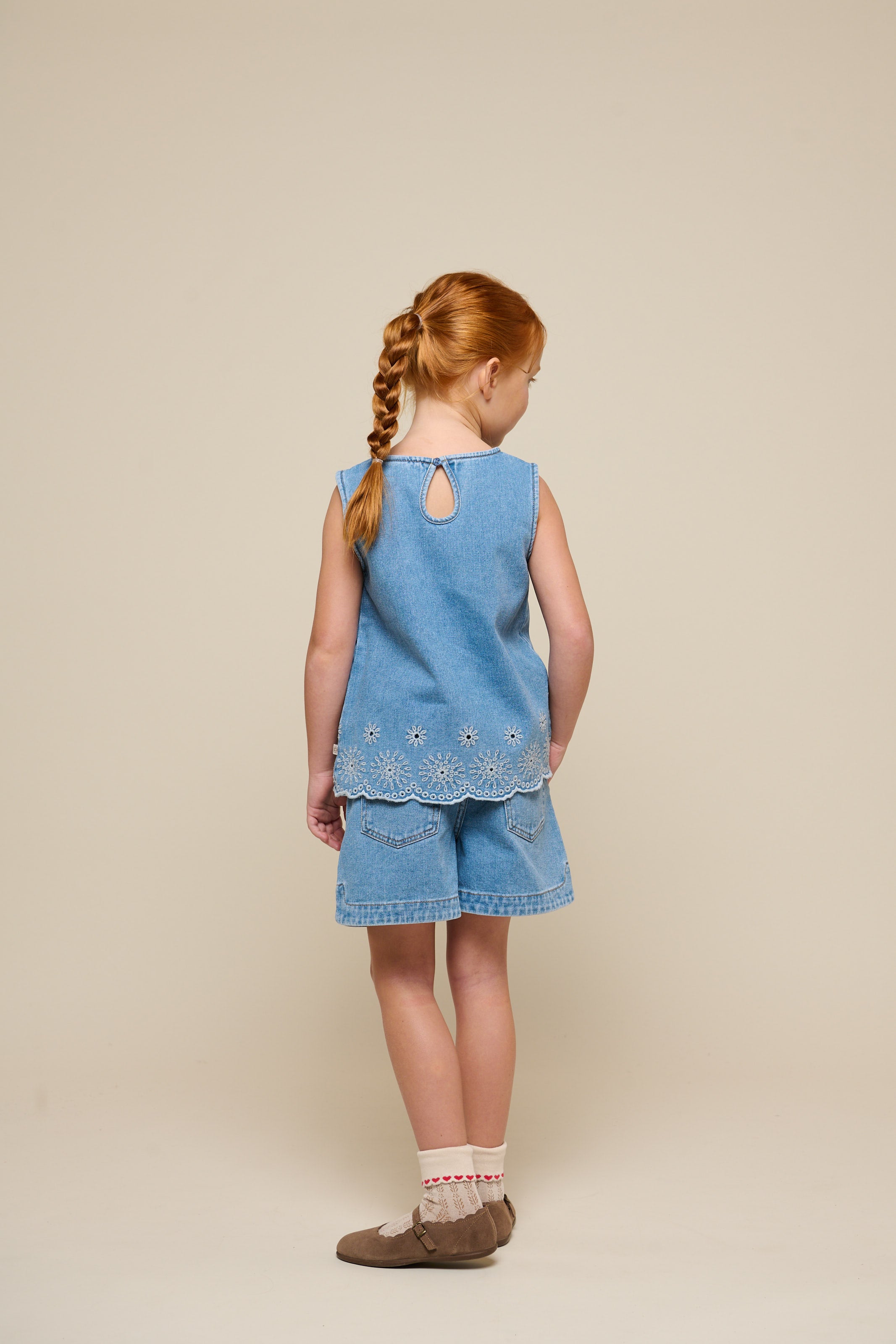 Embroidered Denim Top - Kids - Light Blue Denim | 101020 Vera