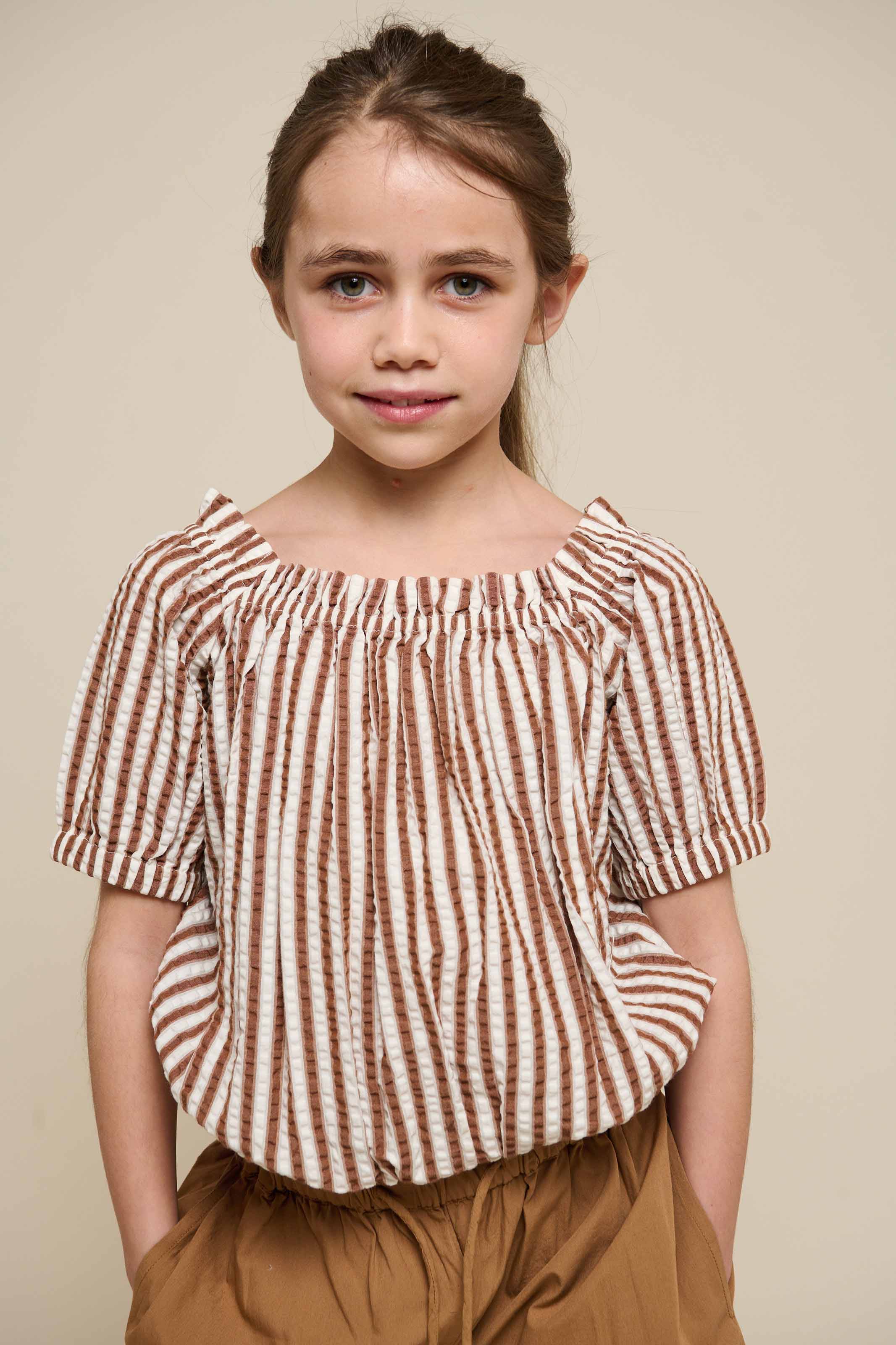 Striped Seersucker Top - Tween - Brown | 101192 Nadia