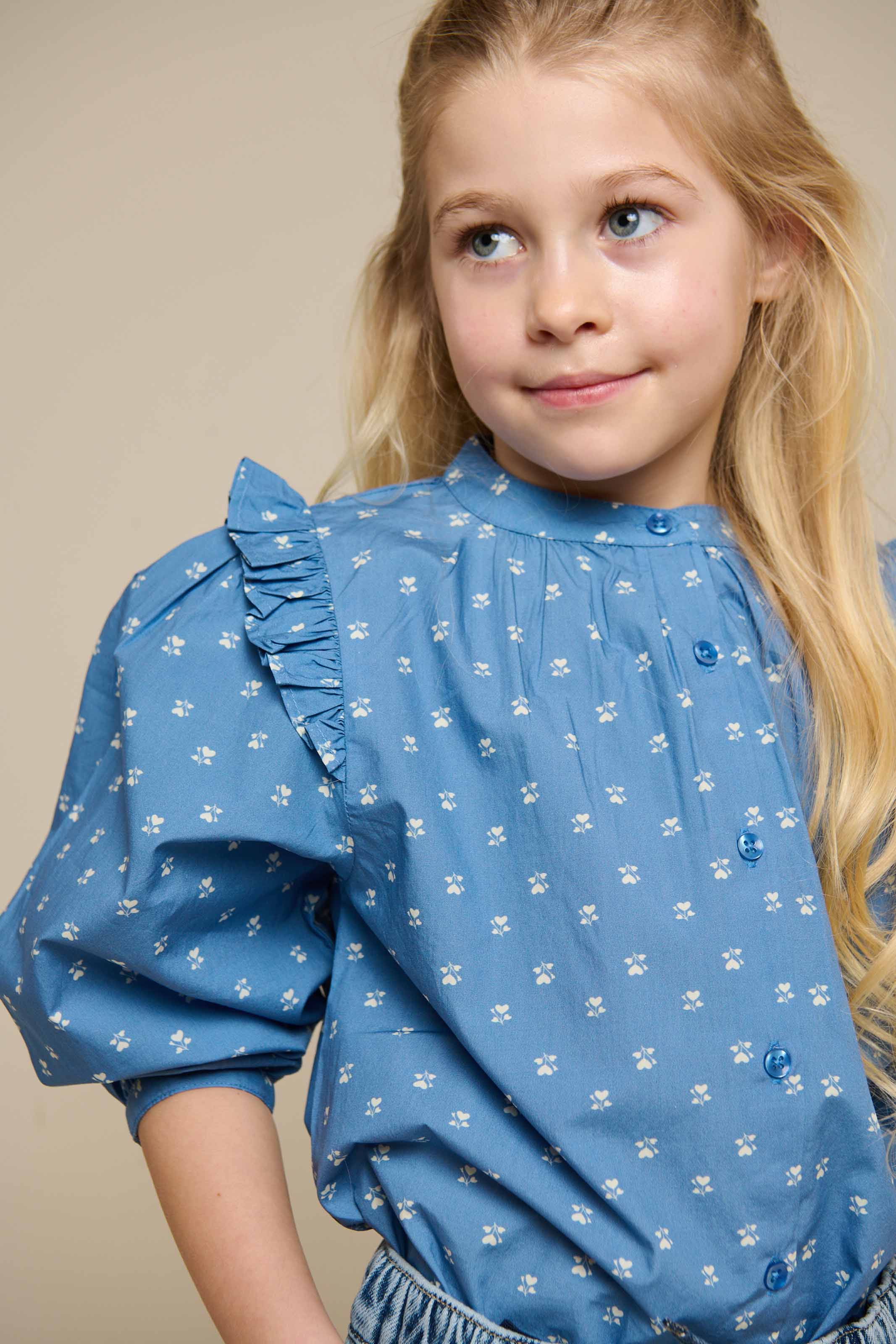 Printed Poplin Shirt Blouse - Tween - Dusty Blue | 101087 Camilla