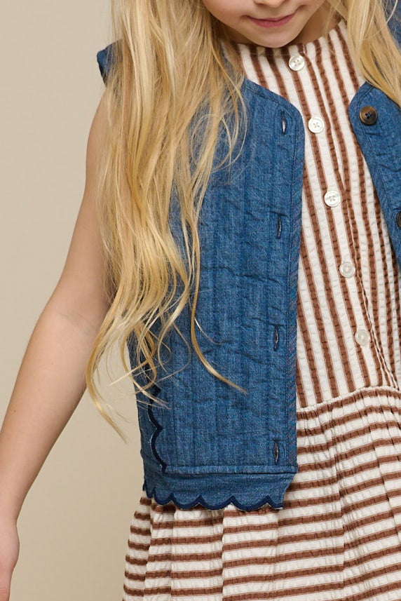 Striped Seersucker Dress - Tween - Brown | 101196 Nadia