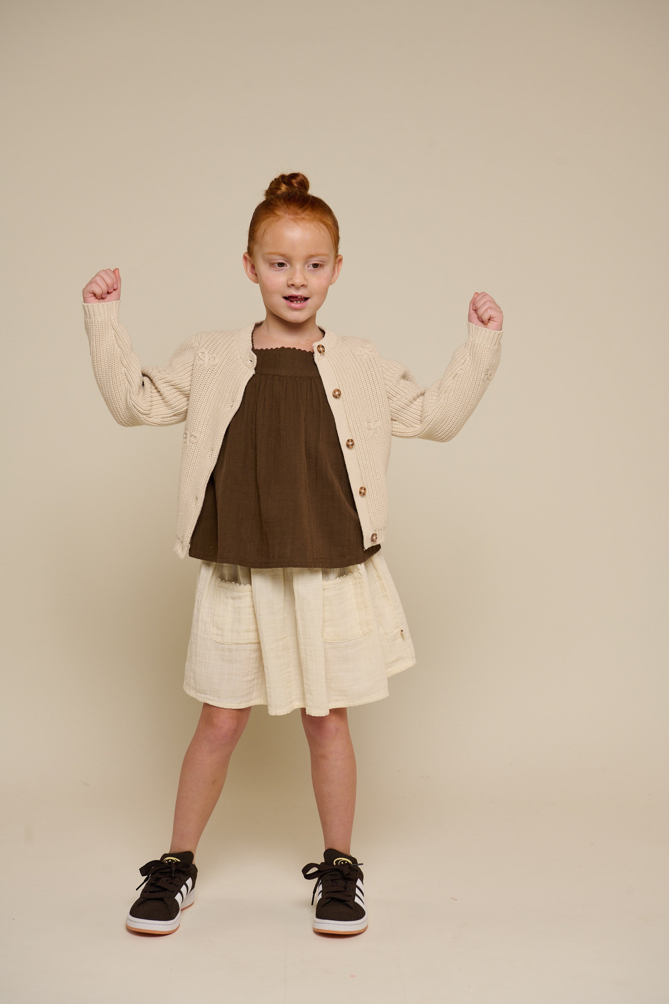 Cotton Knit Cardigan with Bows - Tween - Nature | 100791 Freya