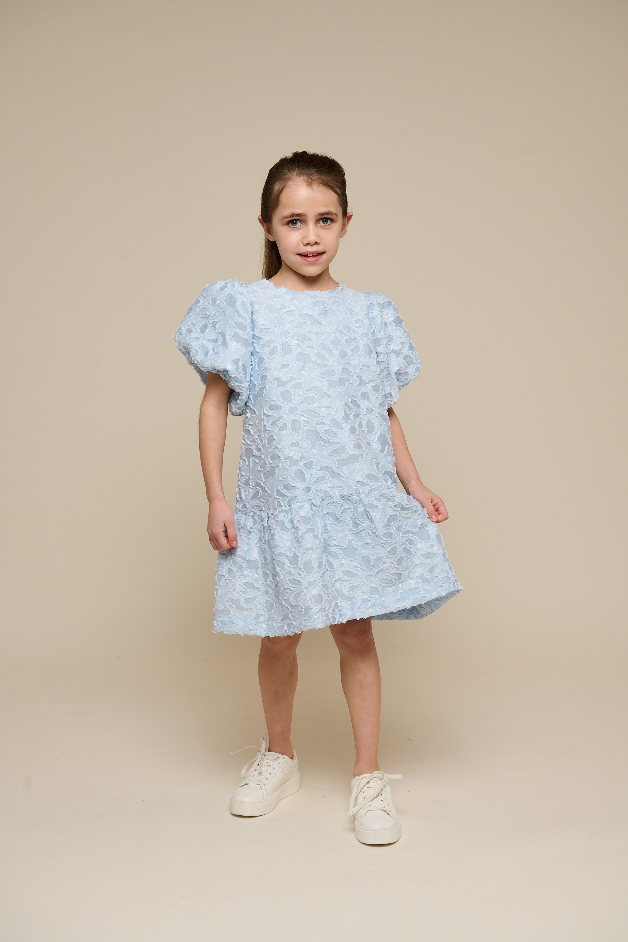 Cotton-blend Jacquard Dress - Tween - Light Blue | 100995 Giselle