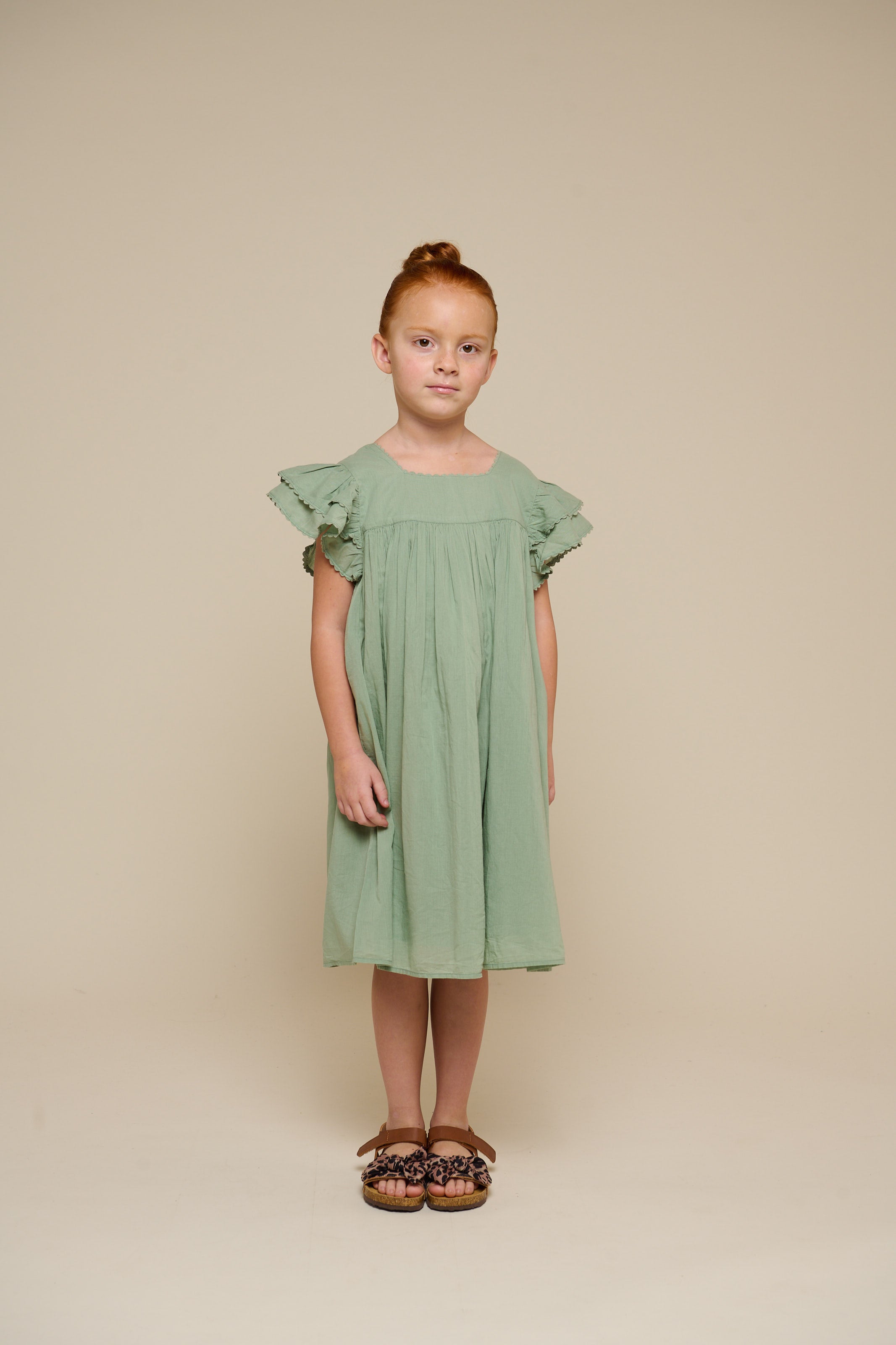 Cotton Dress with Ric Rac Frill - Tween - Dusty Green | 101066 Alma