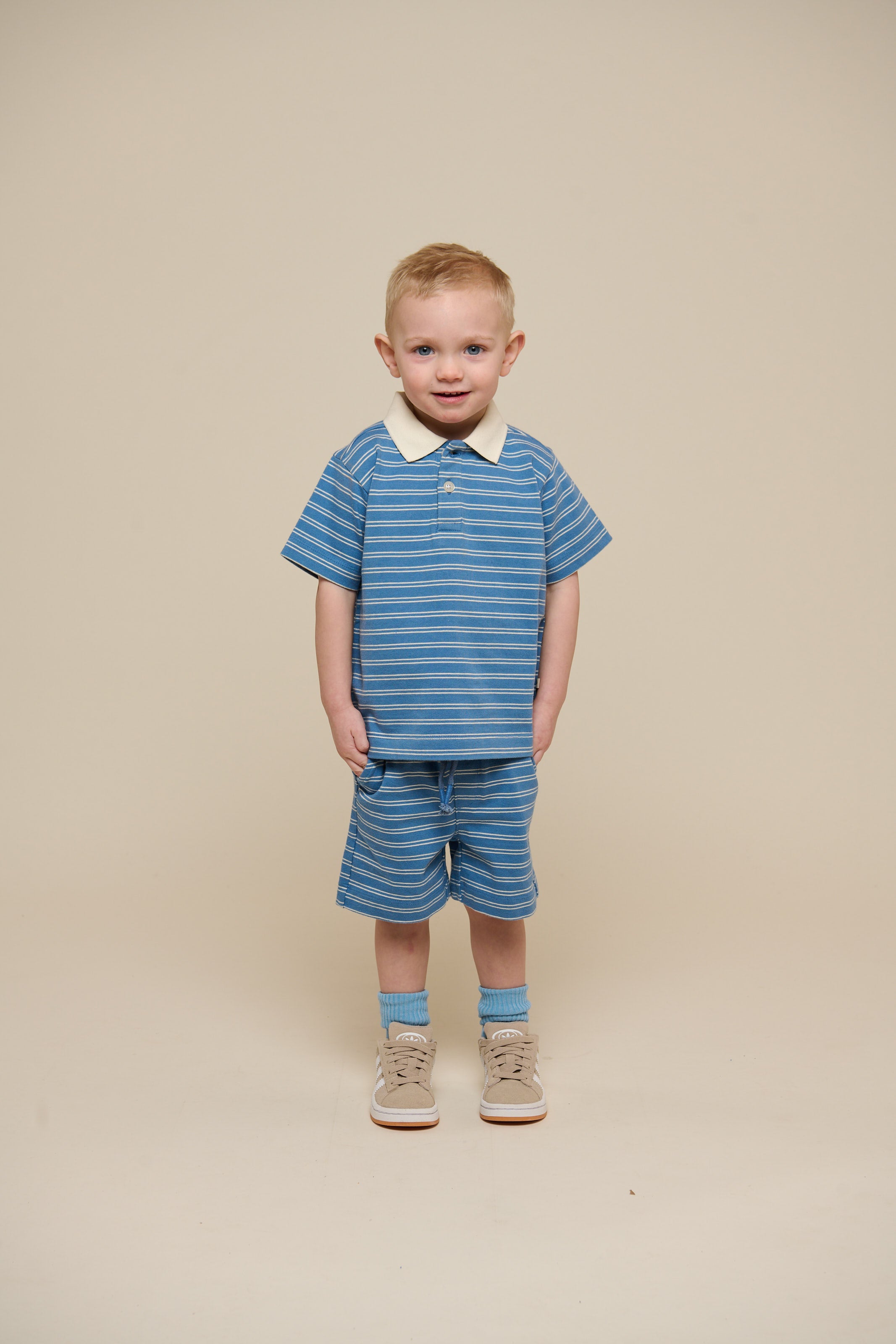 Striped Jersey Poloshirt - Kids - Dusty Blue | 101175 Otto